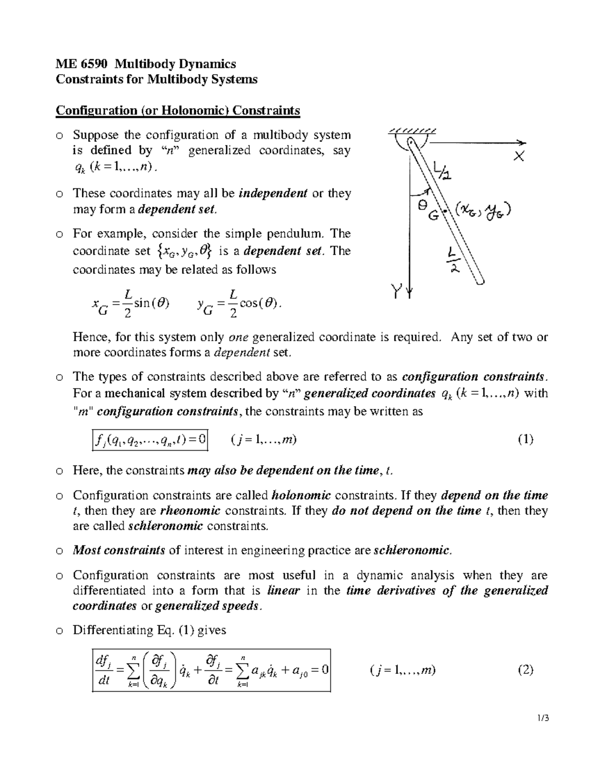 Me659Constraintsfor Multibody Systems - 1/ ME 6590 Multibody Dynamics ...