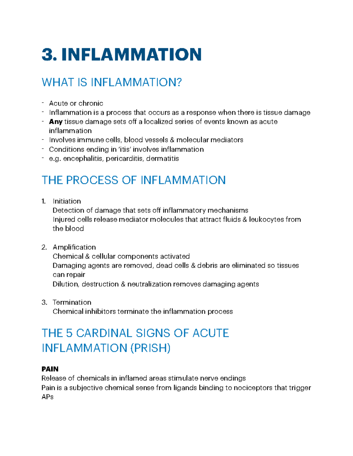 BIOL 2192 Module 3 - 3. INFLAMMATION WHAT IS INFLAMMATION? Acute or ...