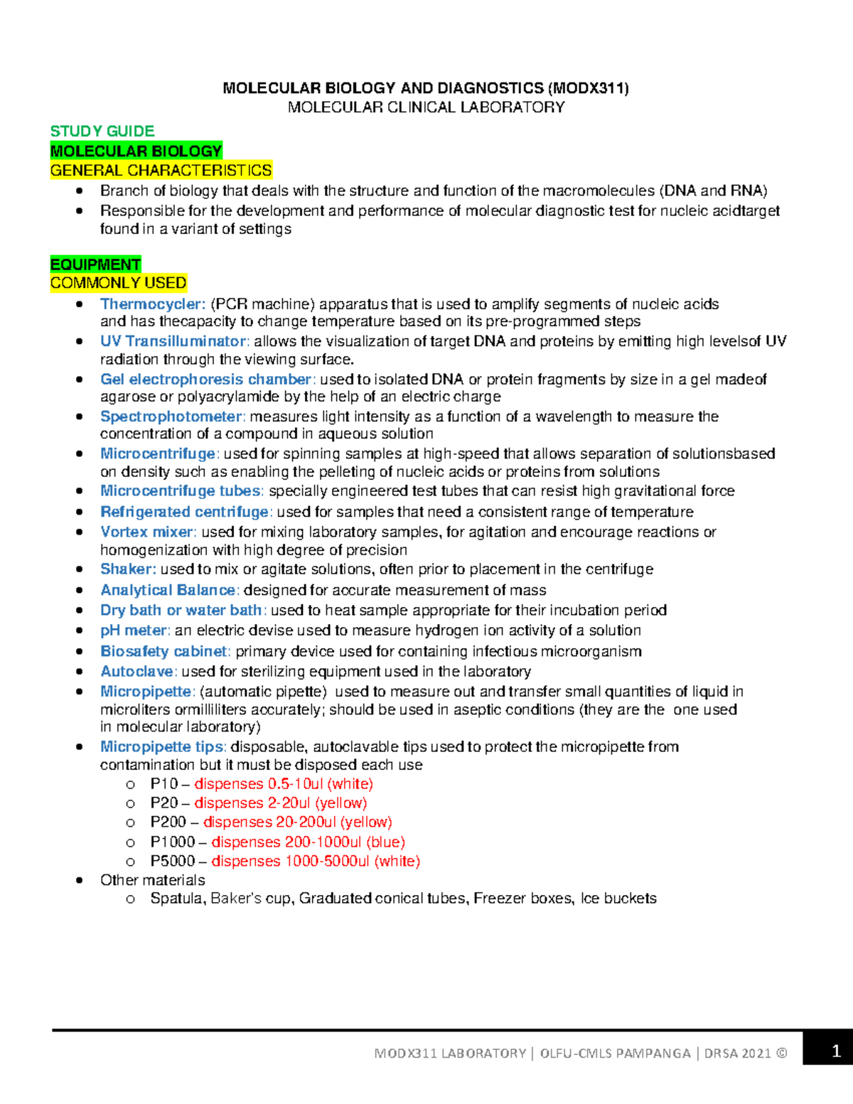 Molecular Laboratory Safety Guidelines - STUDY GUIDE MOLECULAR BIOLOGY ...
