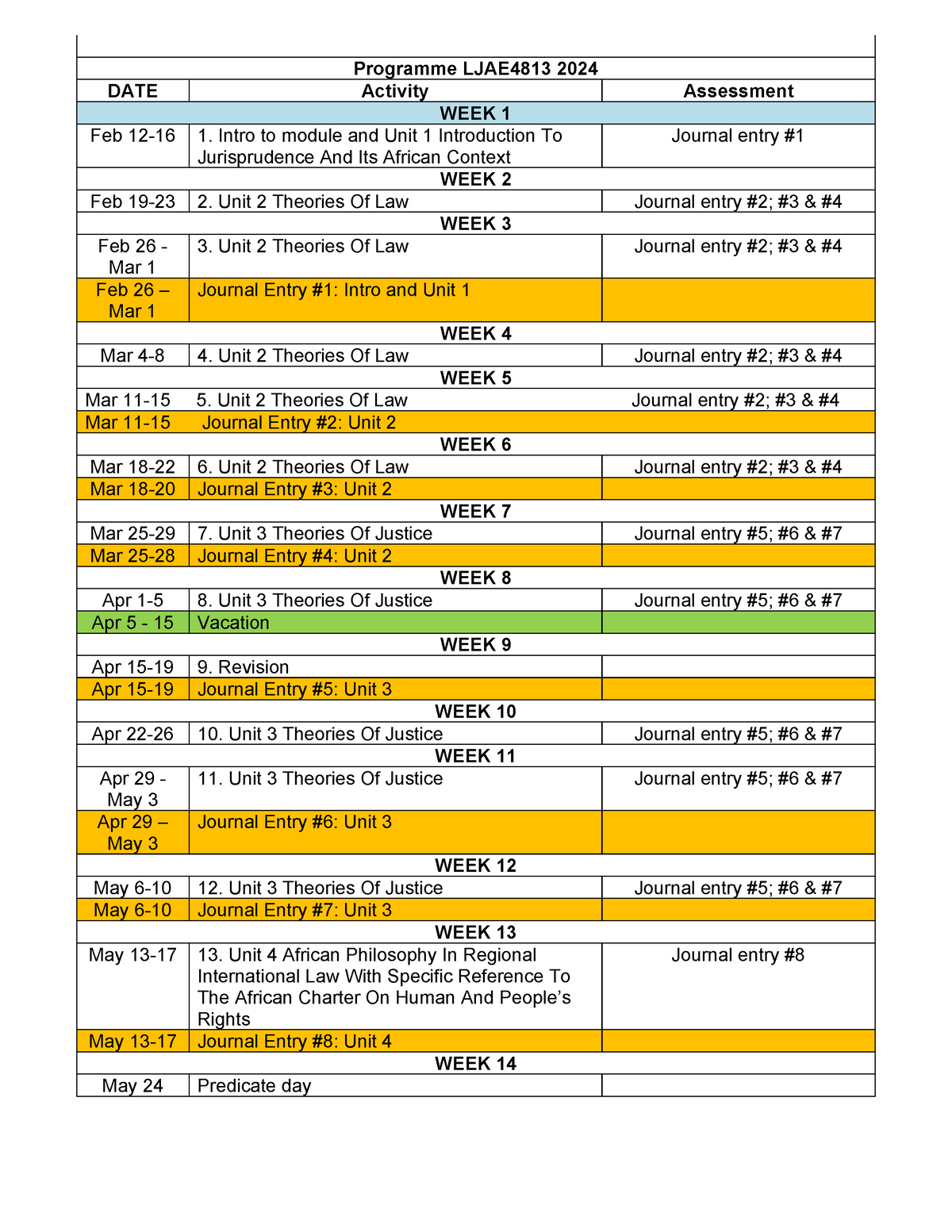 LJAE4813 programme&Assessment 2024 - Programme LJAE 4813 2024 DATE ...