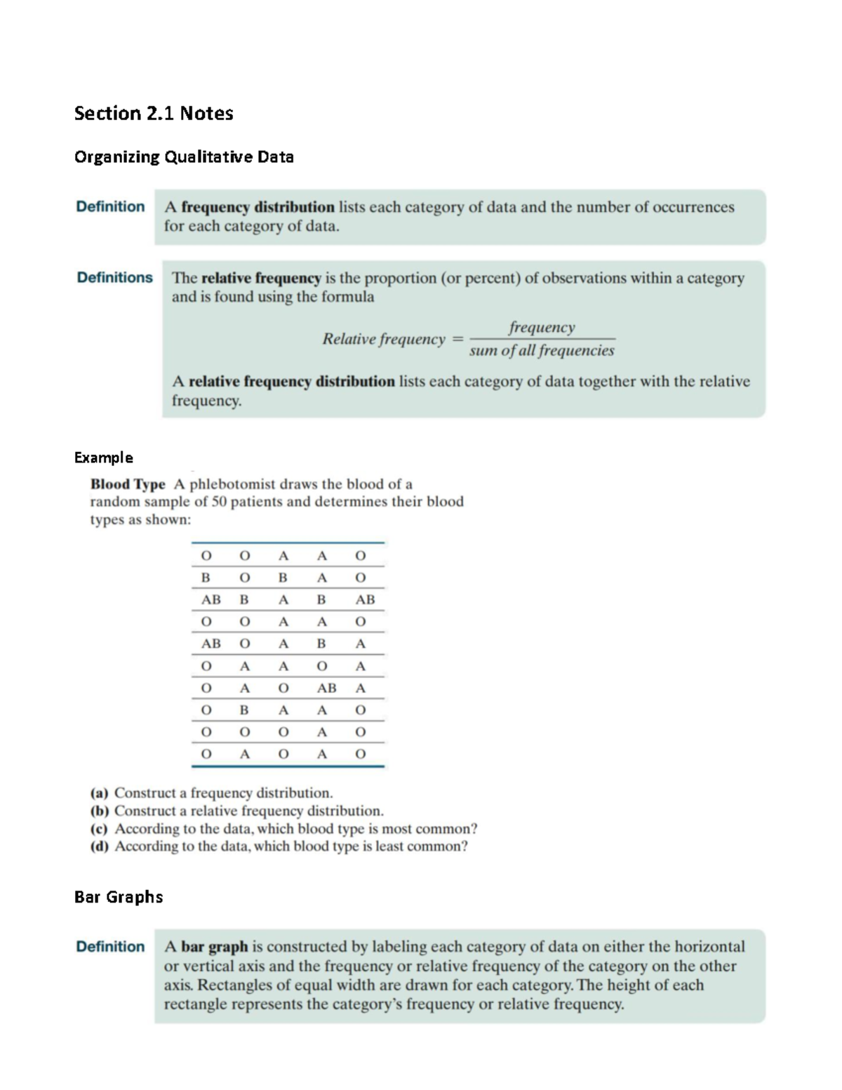 Math 145 Chapter 2 Handouts Section 2 Notes Organizing Qualitative