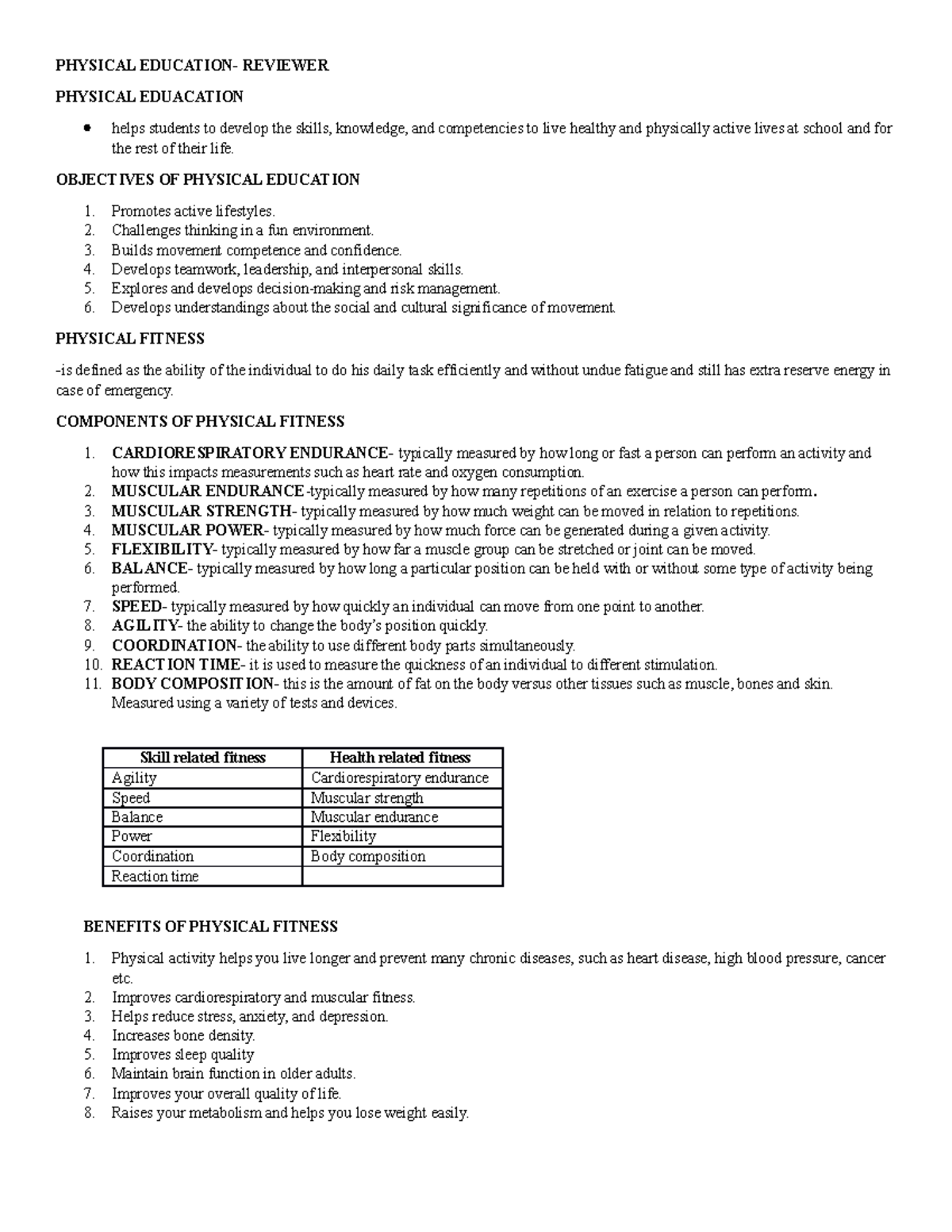PE- Reviewer- Midterms - PHYSICAL EDUCATION- REVIEWER PHYSICAL ...