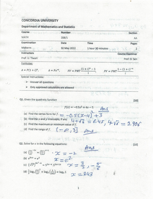 Math 208 Midterm 2 with Solutions - MATH 208 - Studocu