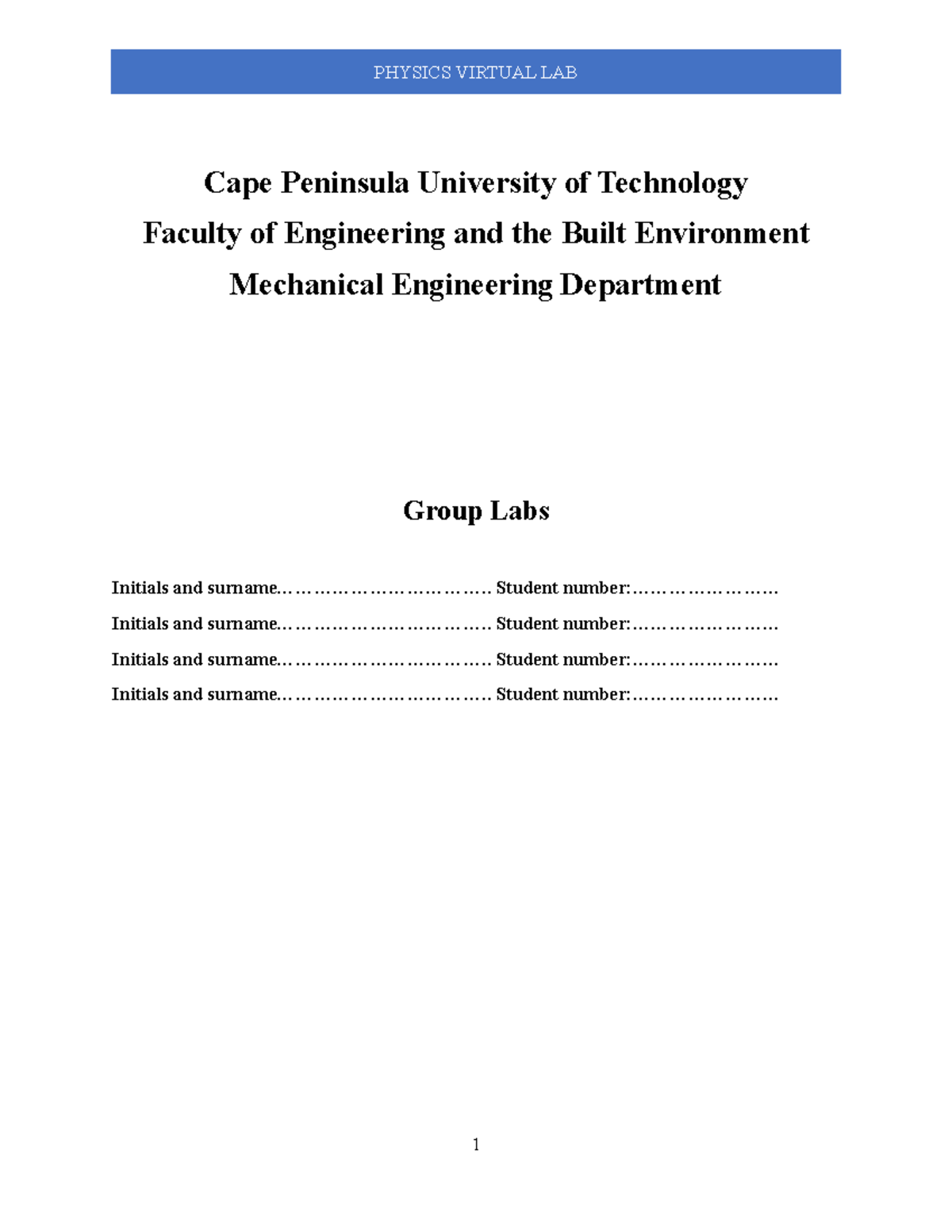 Virtual Lab Physical Science - Cape Peninsula University of Technology ...