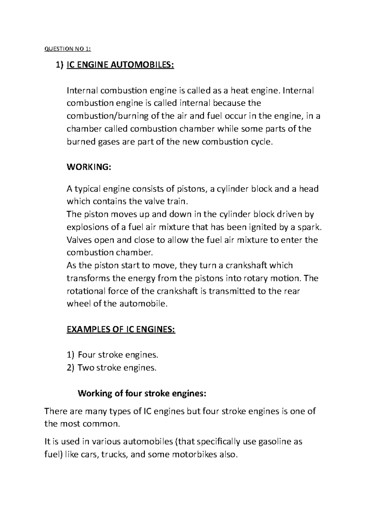 Assignment 1 26062021 041356 pm - QUESTION NO 1: 1) IC ENGINE ...