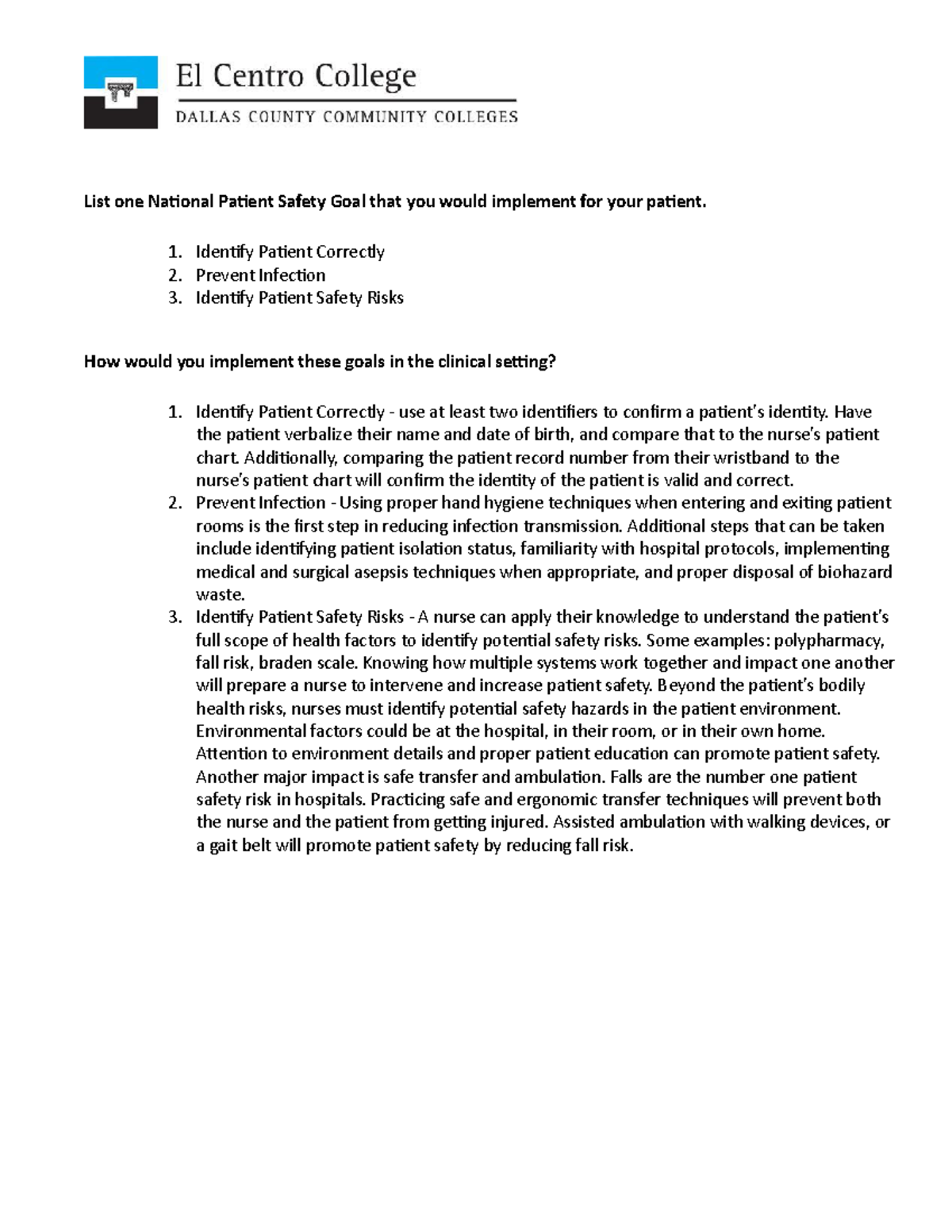 Koehler Portfolio 6. National Patient Safety Goals List one