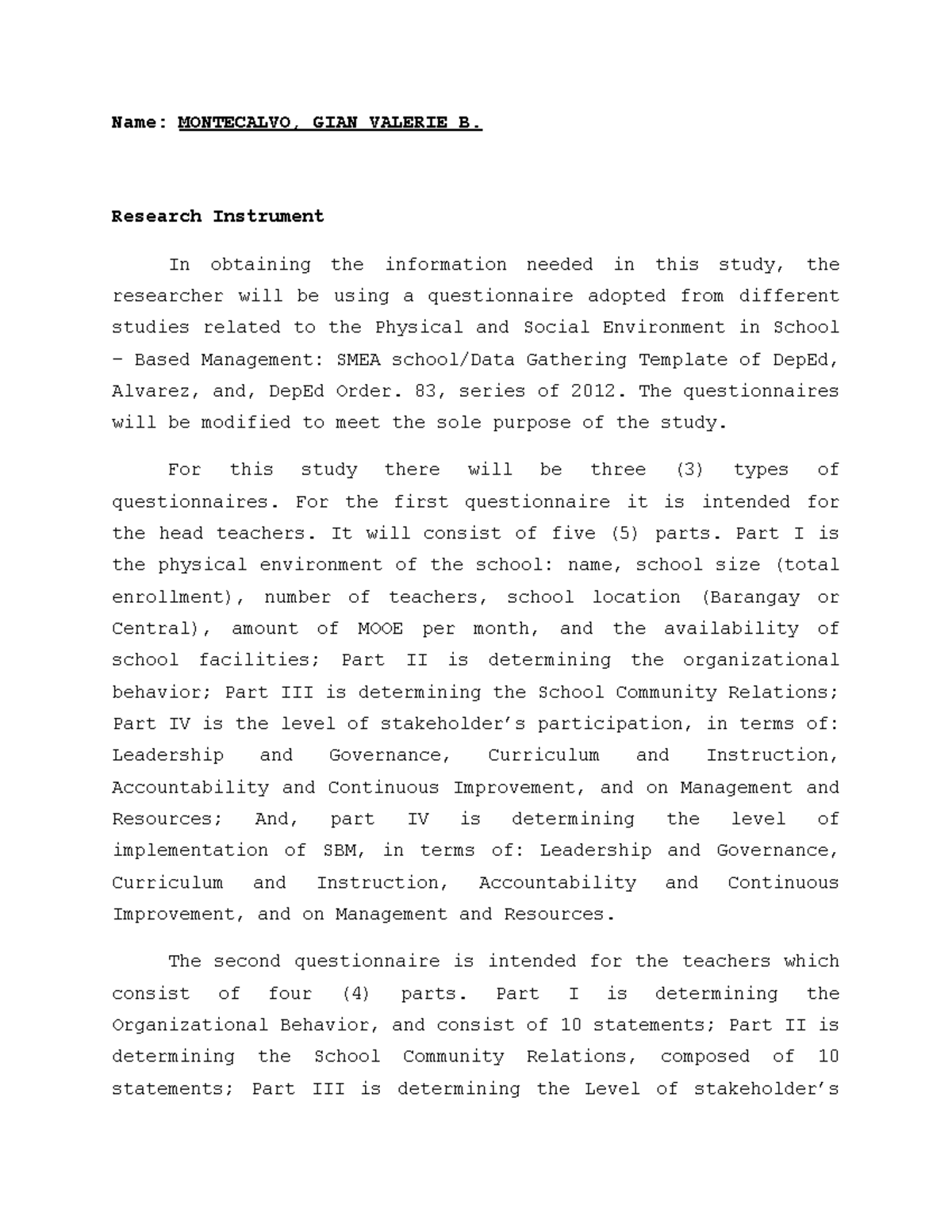 HOW TO Write Instrument IN C Name MONTECALVO, GIAN VALERIE B