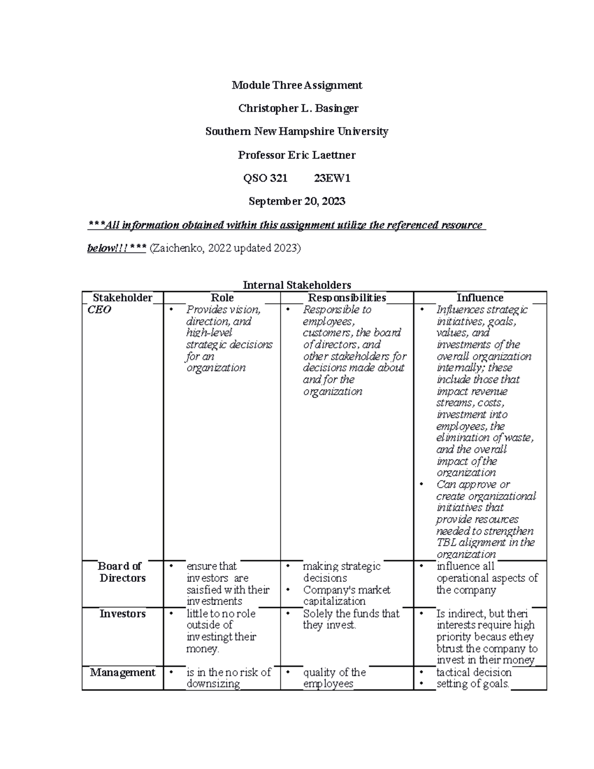 Qso 321 Module Three Assignment - Module Three Assignment Christopher L 