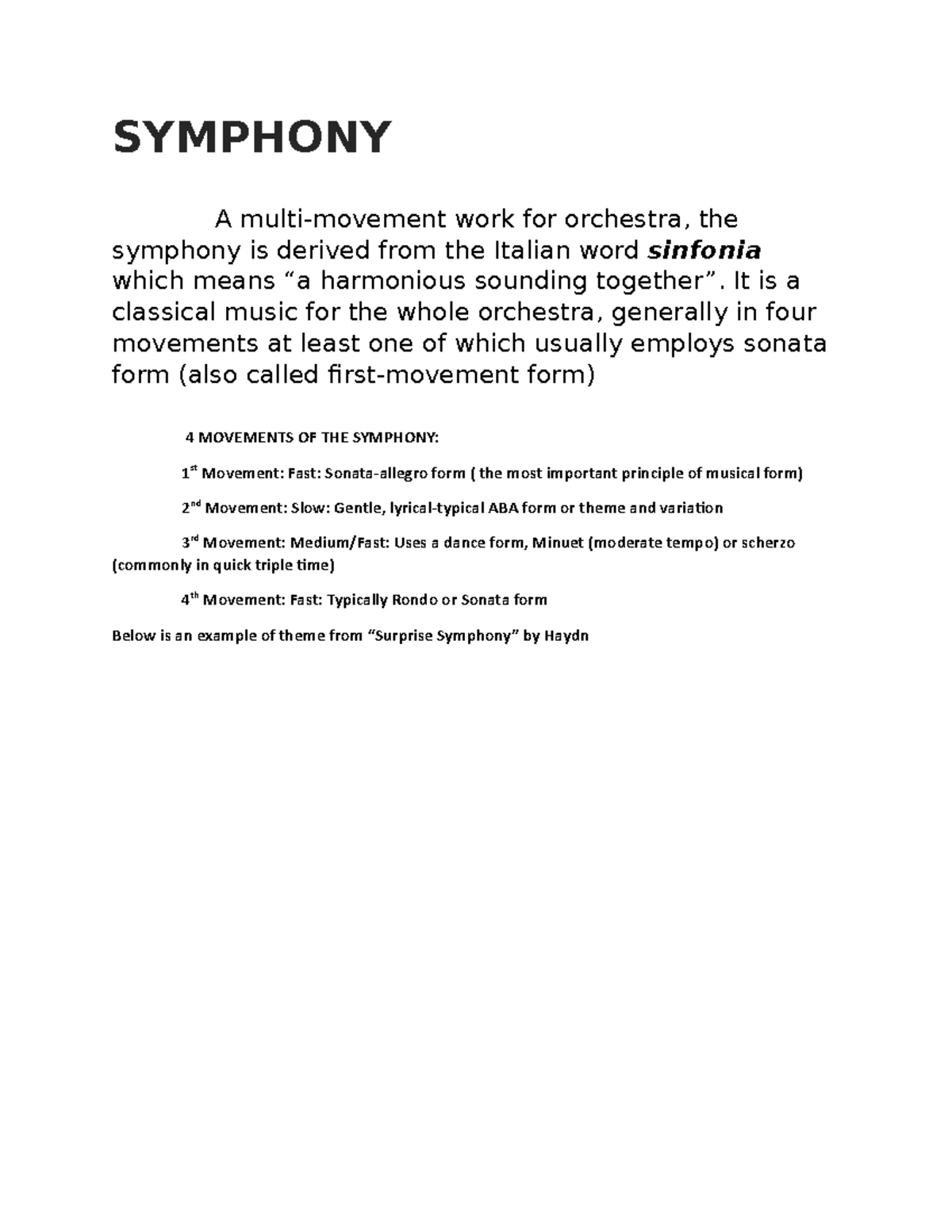 Mapeh Report SYMPHONY A multimovement work for orchestra, the