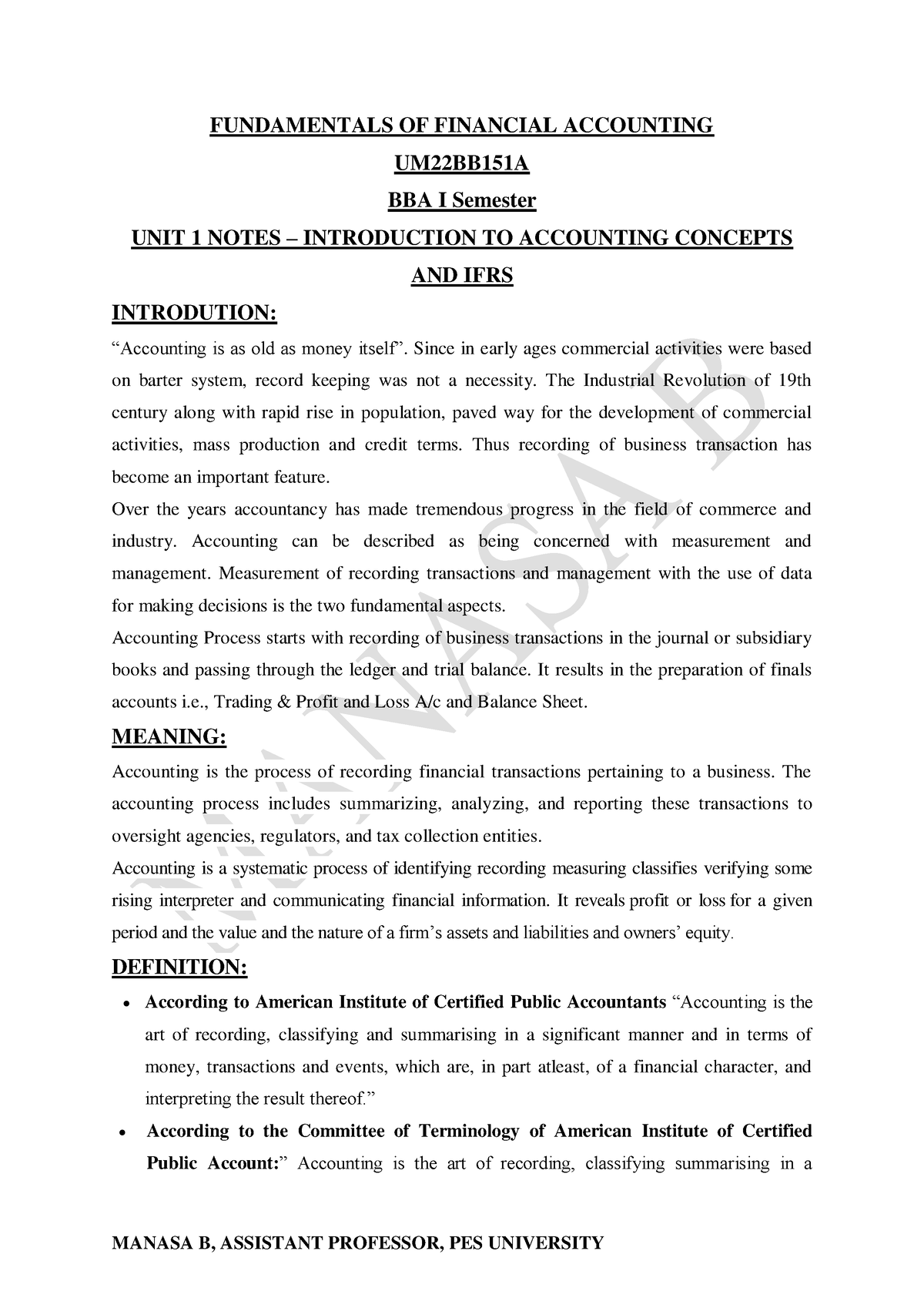 Accounting Introduction - FUNDAMENTALS OF FINANCIAL ACCOUNTING ...