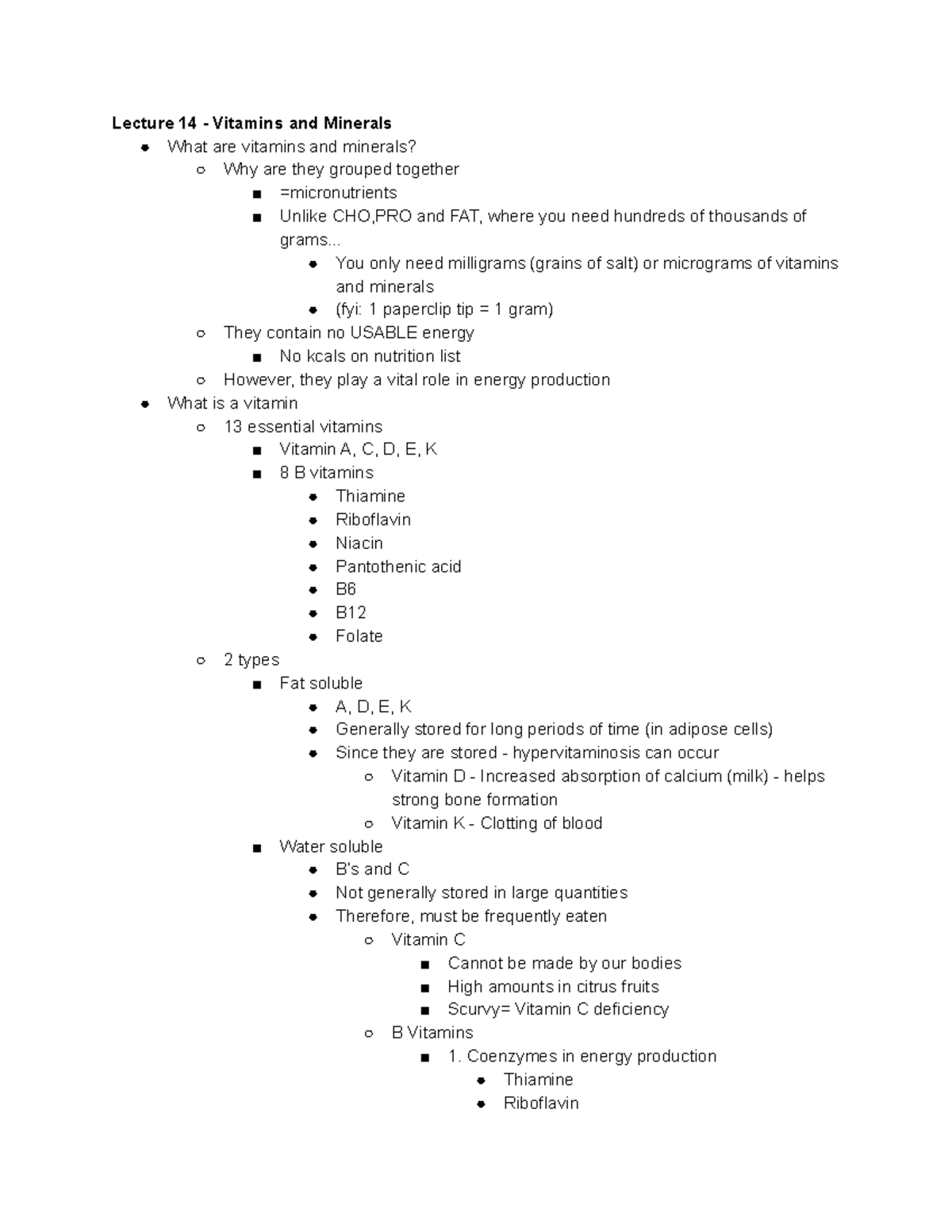 Kin 110 Exam 3 Notes Lecture 14 Vitamins and Minerals What are