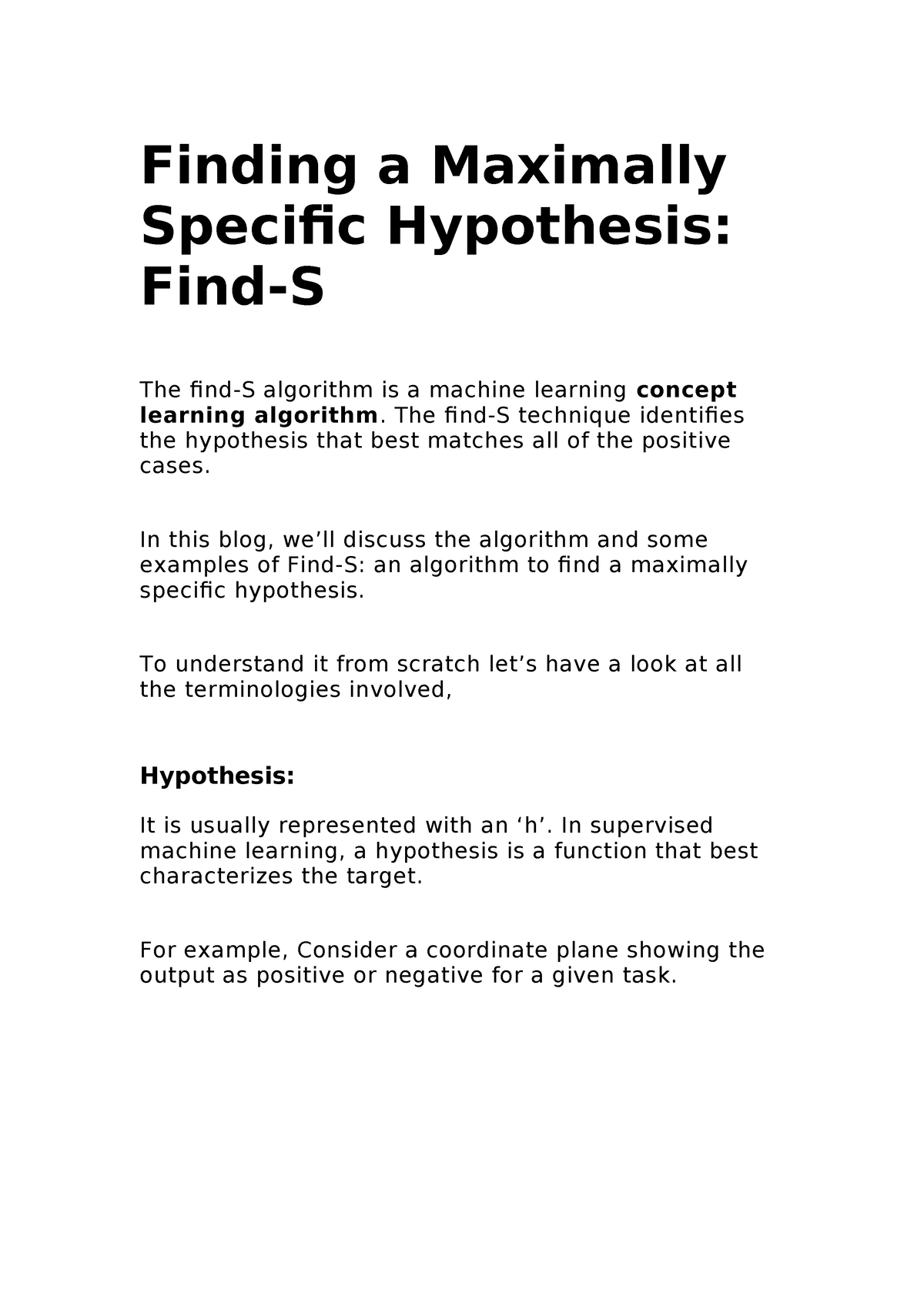 what is maximally specific hypothesis in machine learning
