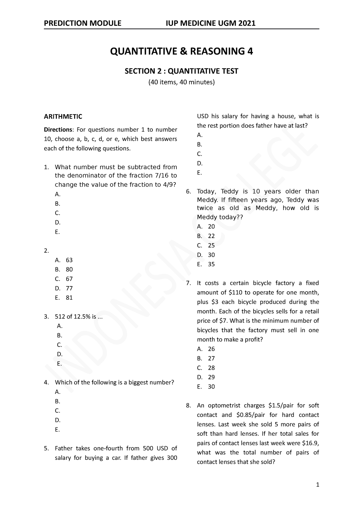 5. Quantitative Reasoning 4 - QUANTITATIVE & REASONING 4 SECTION 2 ...