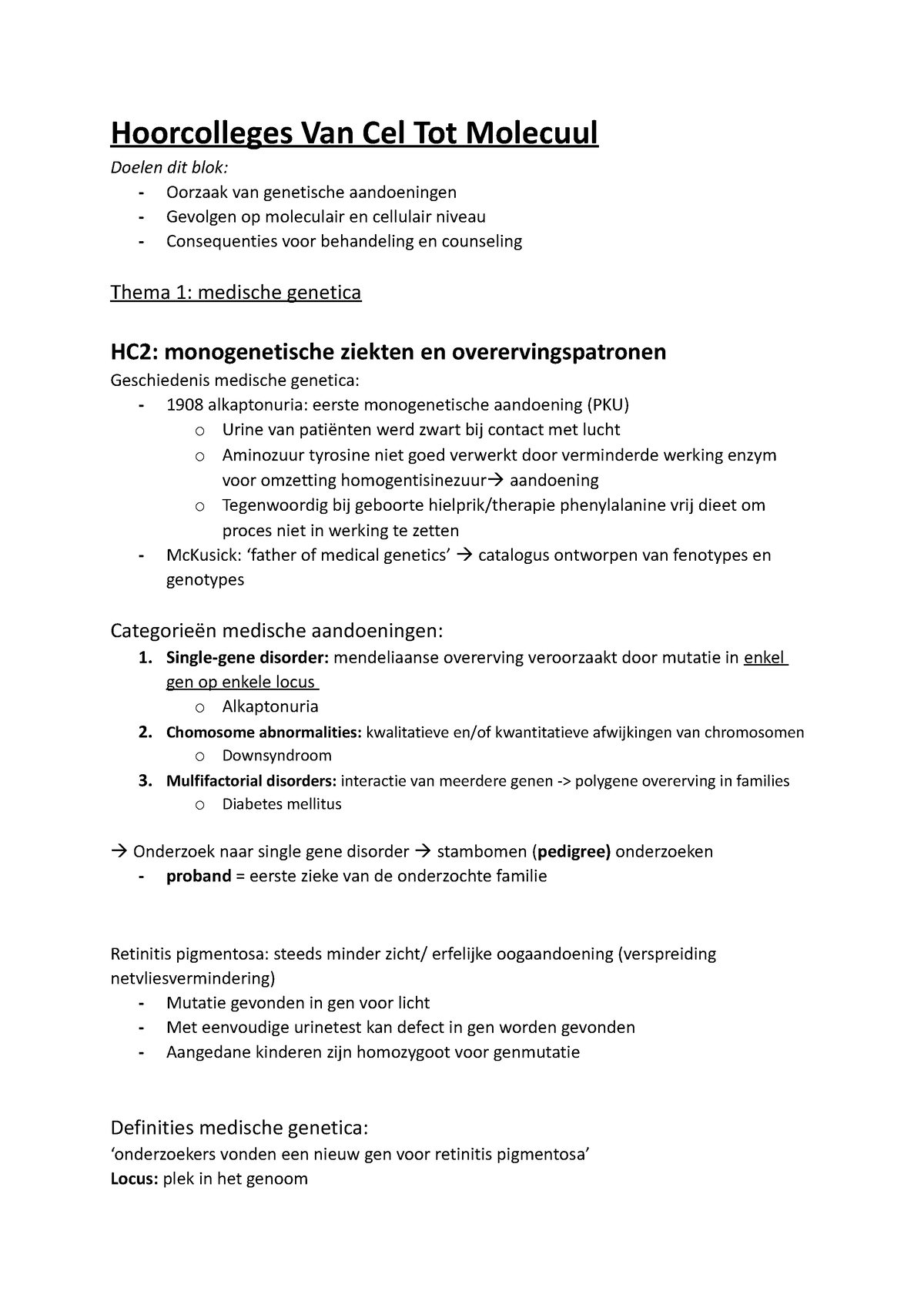 Hc Cel Tot Molecuul Aantekeningen Hc Hoorcolleges Van Cel Tot