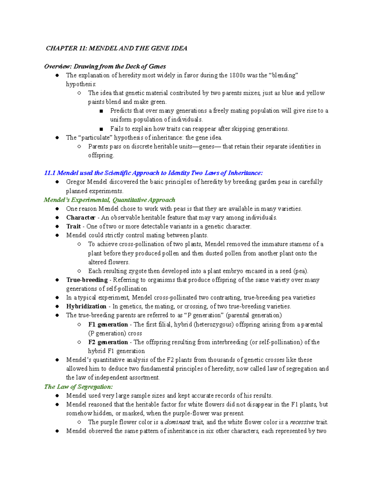 Chapter 11 Mendel AND THE GENE IDEA - CHAPTER 11: MENDEL AND THE GENE ...