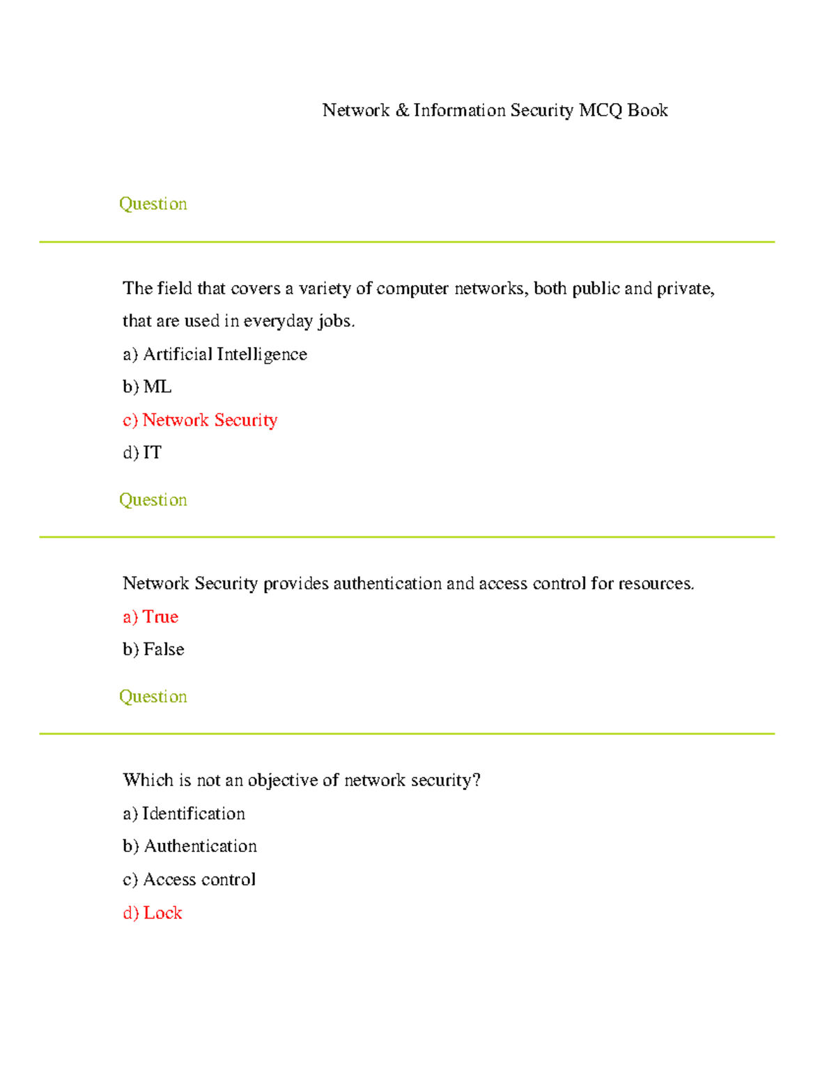 Network Information Security NIS Network & Information Security MCQ