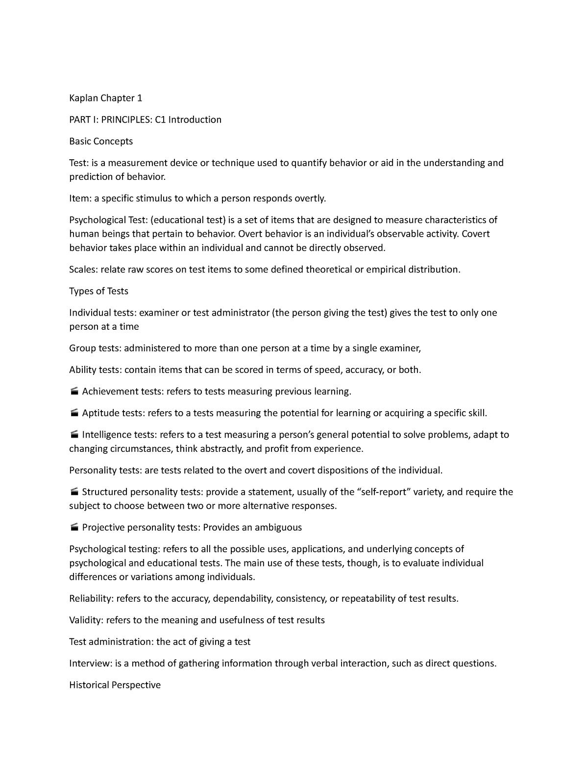 Kaplan Chapter 1 - Item: a specific stimulus to which a person responds ...