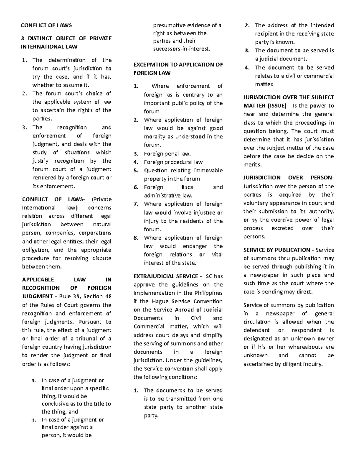 Conflict Of Laws - Reviewer - Conflict Of Laws 3 Distinct Object Of 