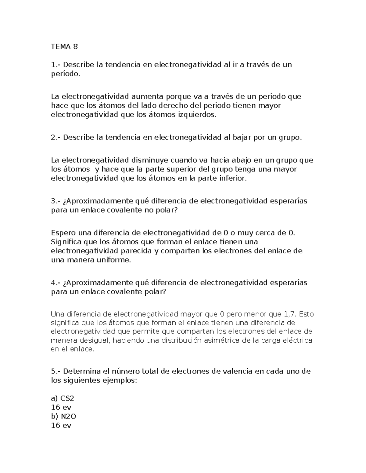 Tema 8 9 Y 10 Quimica Tema 8 1 Describe La Tendencia En Electronegatividad Al Ir A Través