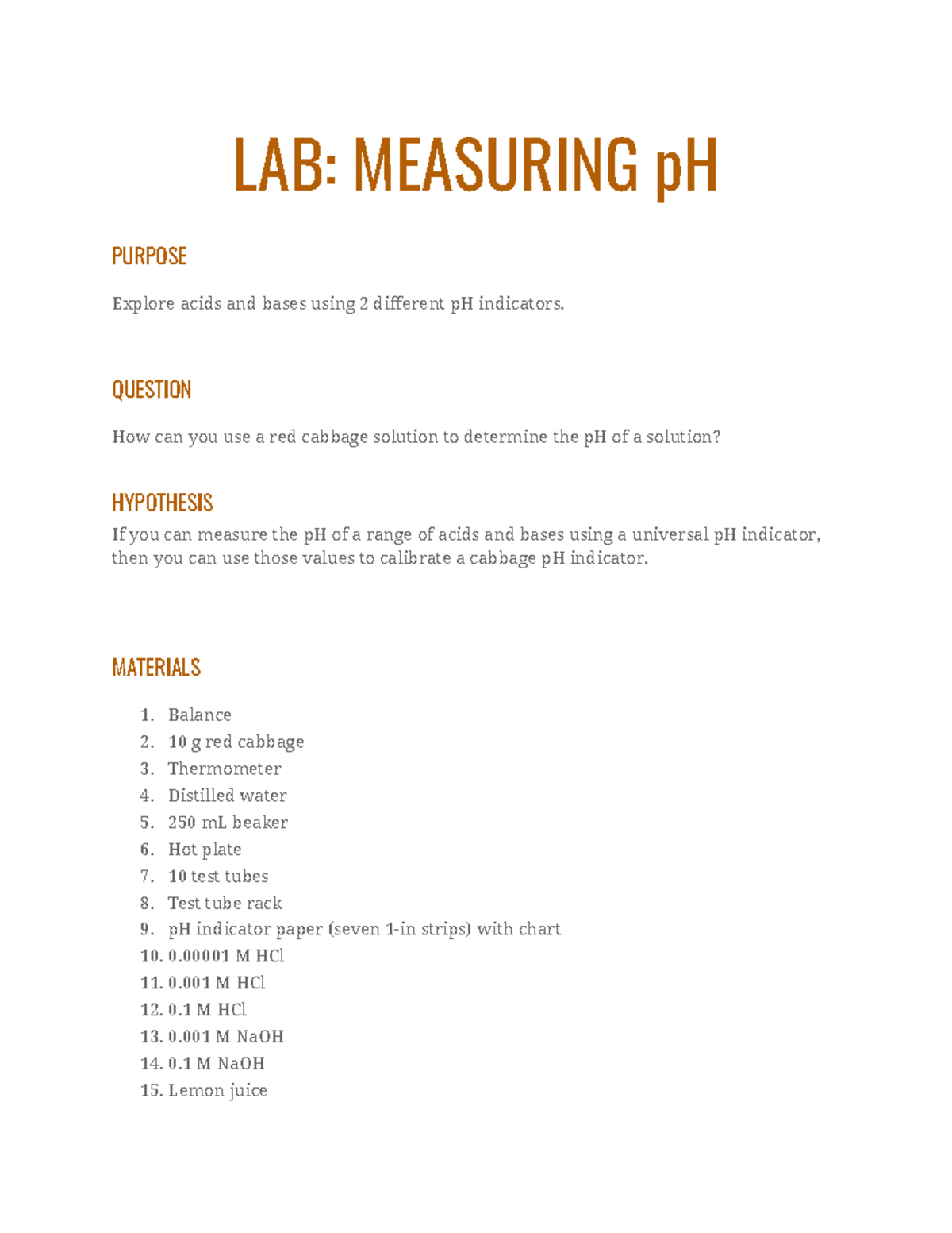Lab Measuring p H (Janu Golla) LAB MEASURING pH PURPOSE Explore