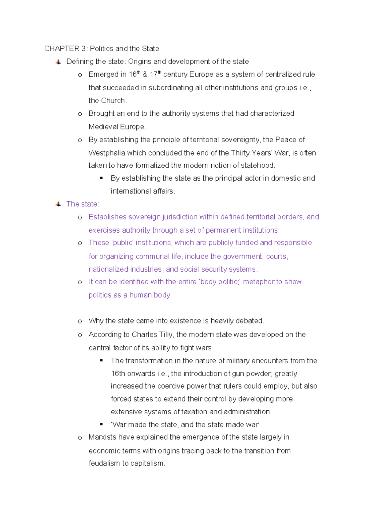 Notes - THEME 3 - CHAPTER 3: Politics and the State Defining the state ...