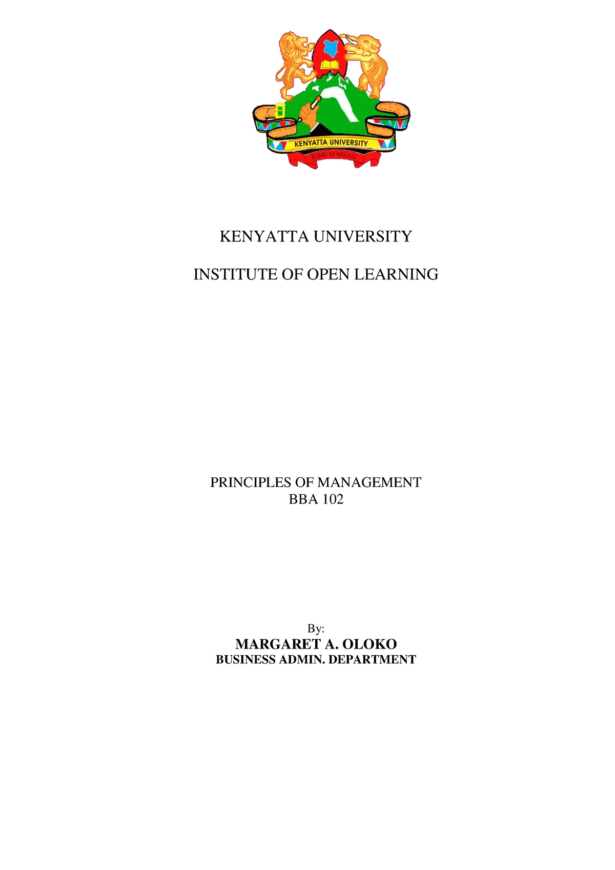 BBA 102 Principles OF Management Notes-1 - KENYATTA UNIVERSITY ...