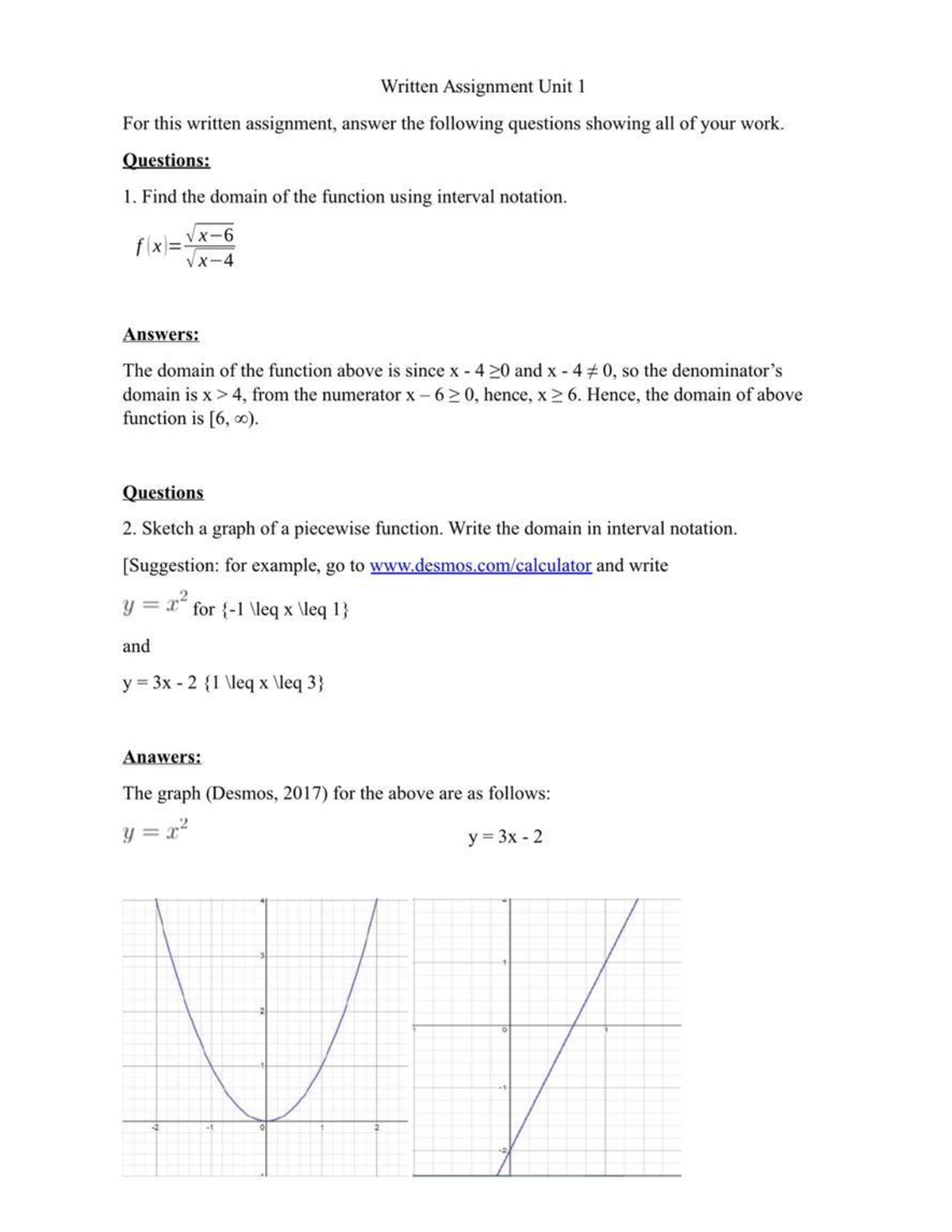 written assignment unit 1 math 1201