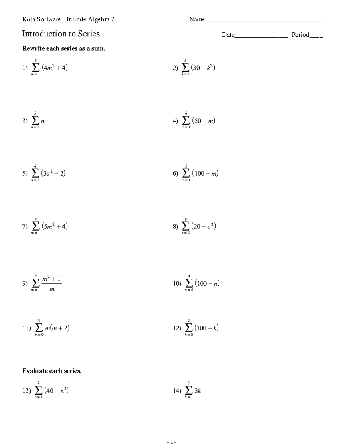 Series and Sigma Notation WS - ©l O 2 D 0 M 122 m lKGu 0 tPaz ...