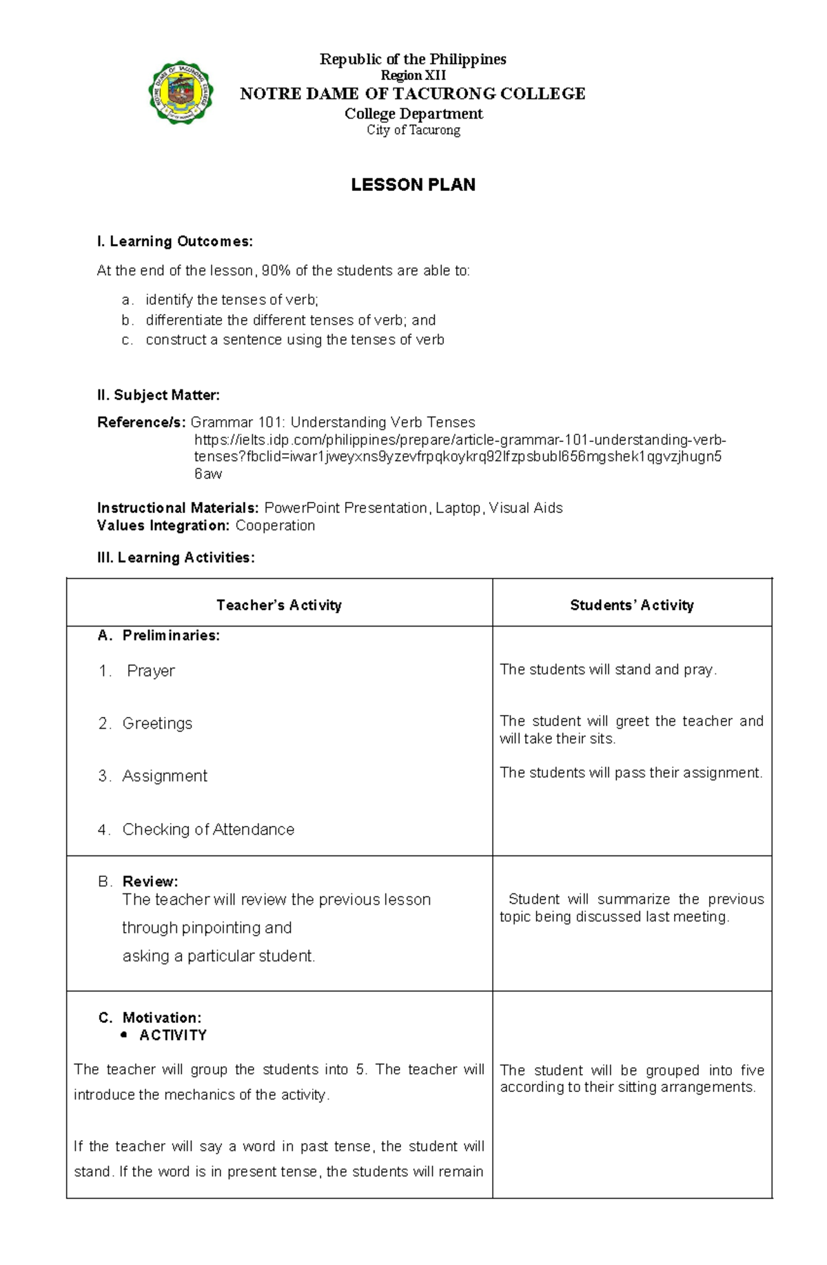 Lesson-PLAN- Format-WITH- Rubric - Republic of the Philippines Region ...