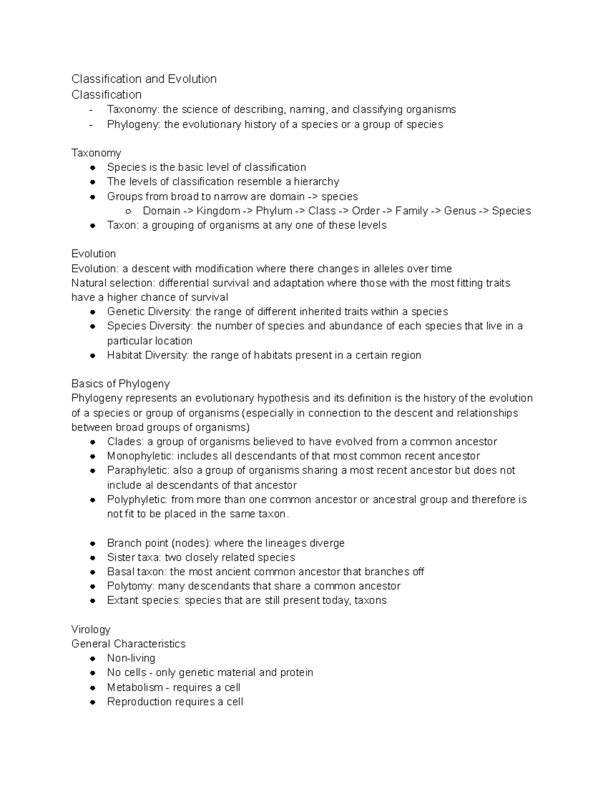 Lectures 1-3 - Classification and Evolution Classification Taxonomy ...