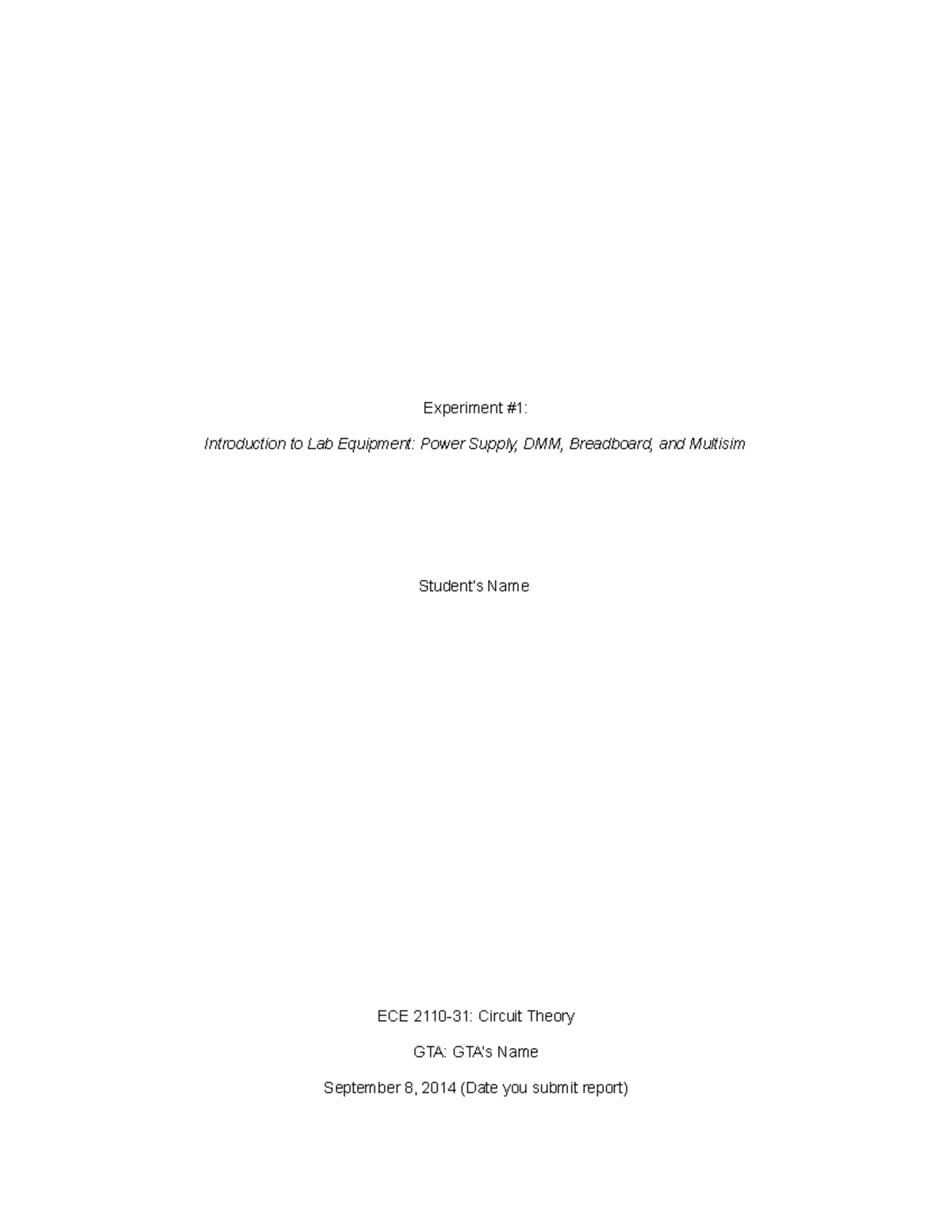 ECE 2110 Formal Lab Report Template-19r22wm - Experiment #1 ...