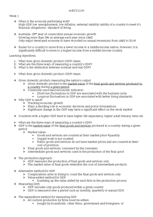 Macro Notes - Macroeconomics: tutor- Long@monash GDP ( Gross domestic ...