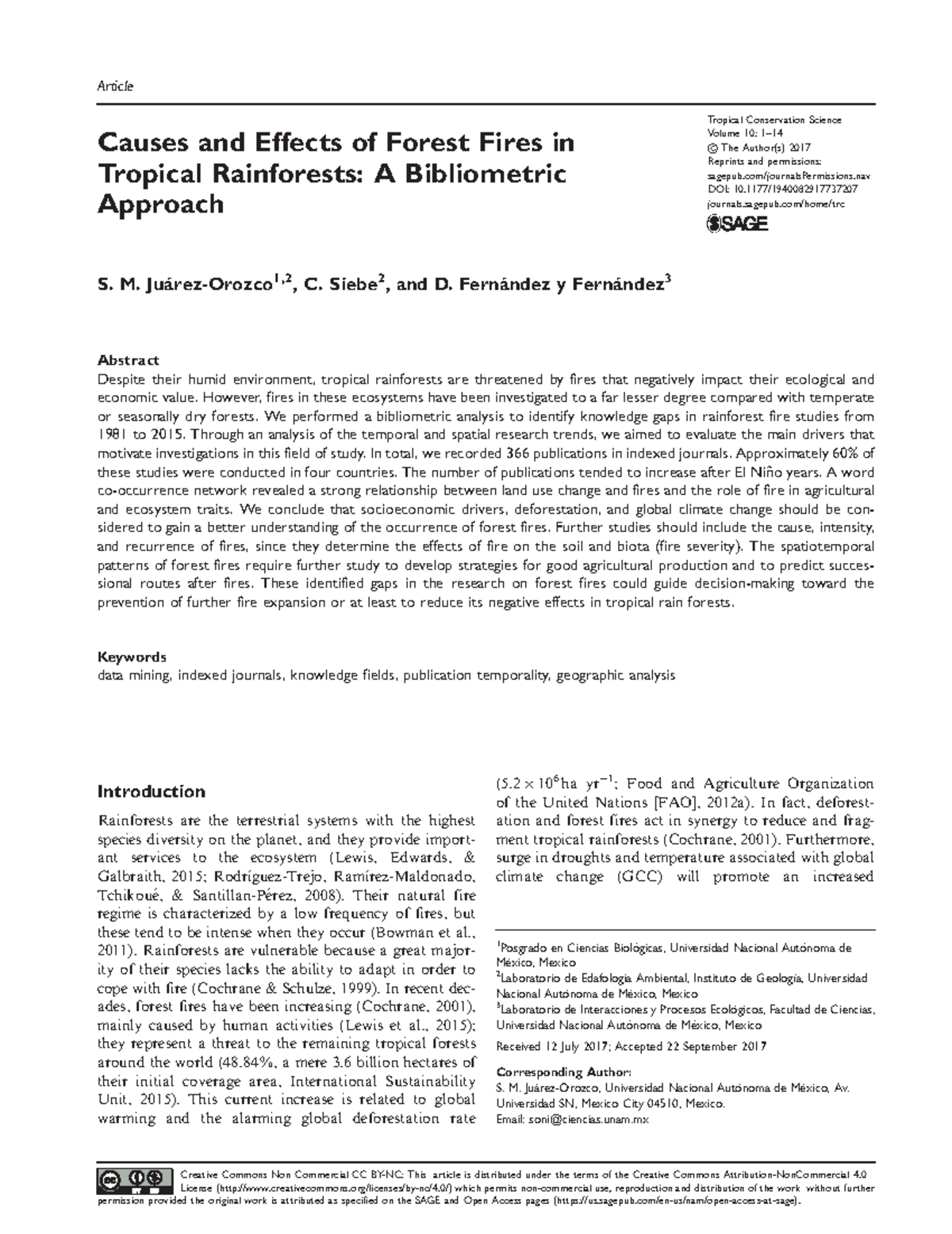 Causes and Effects of Forest Fires in Tropical Rai Article Causes and