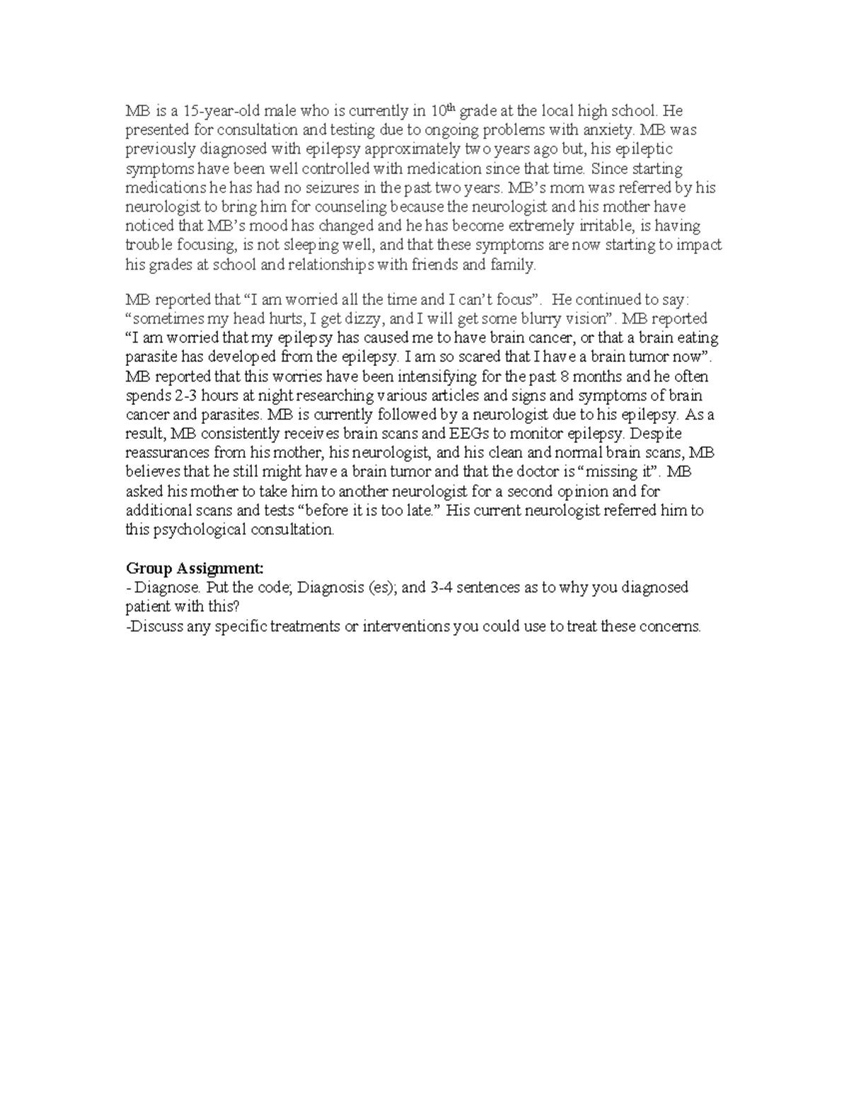 Case 2 practice material for counseling and identifying