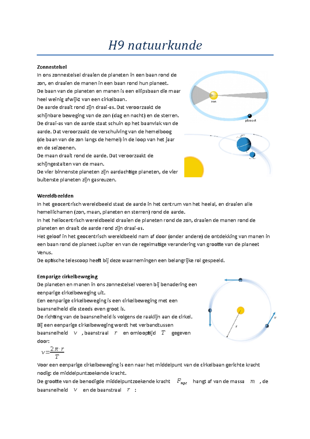 Samenvatting Havo H9 Natuurkunde - H9 Natuurkunde Zonnestelsel In Ons ...