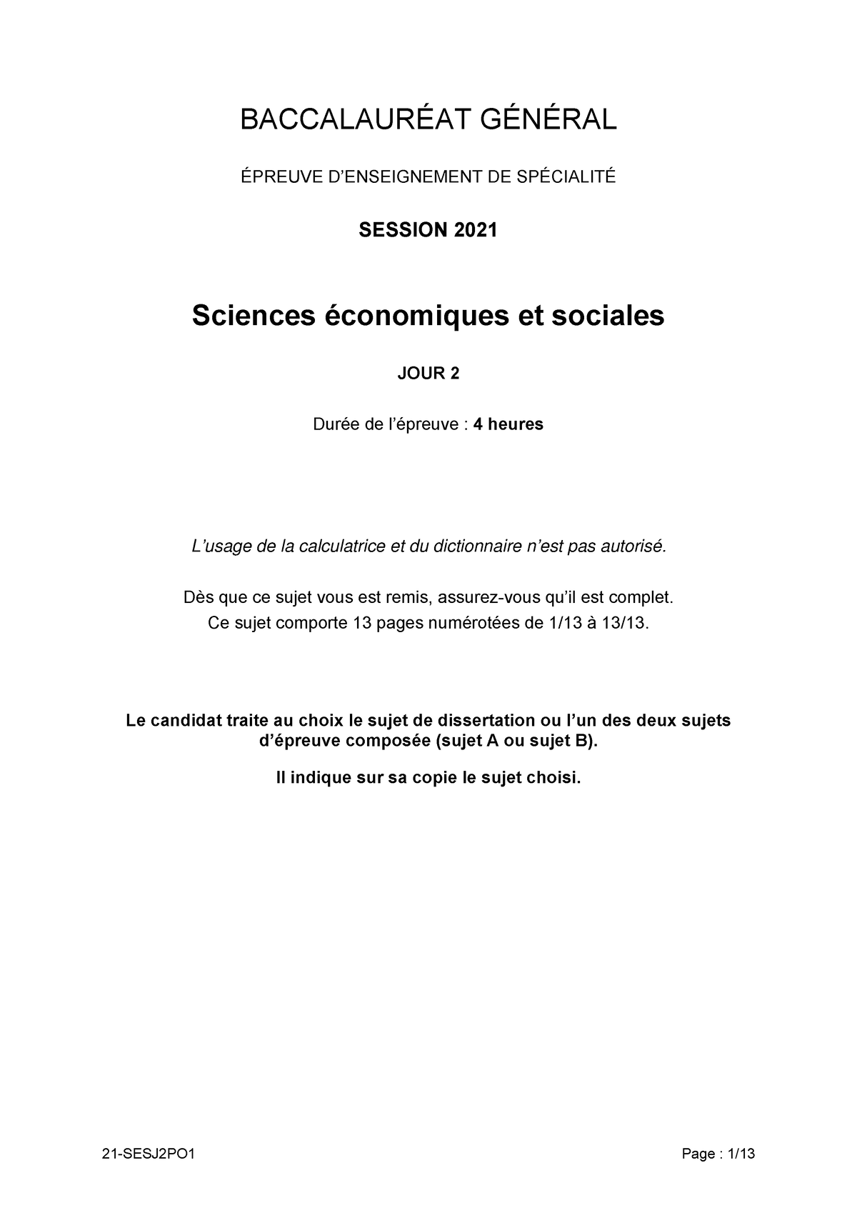 dissertation ses bac 2021