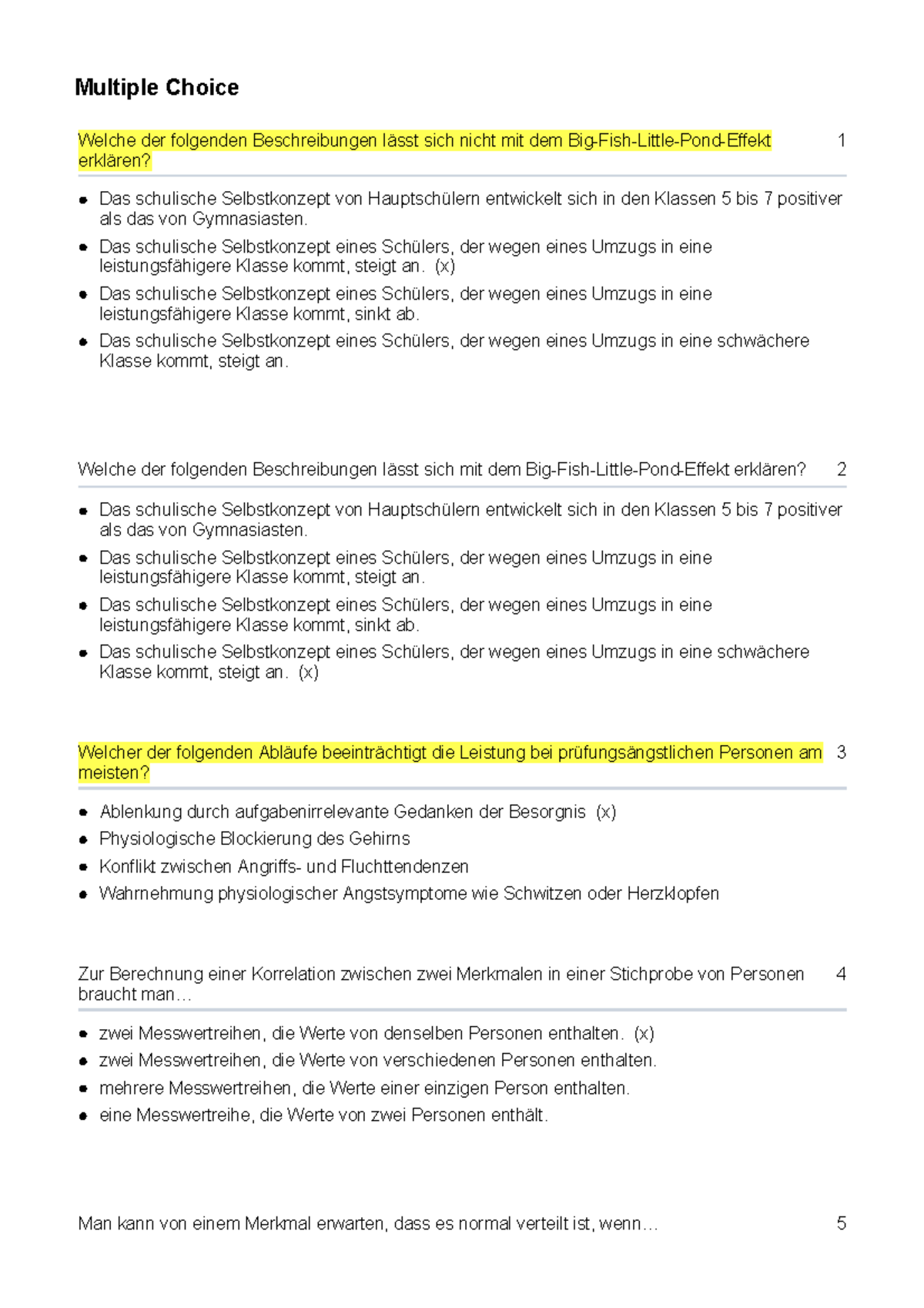 Differentielle Psychologie Multiple Choice Welche Der Folgenden