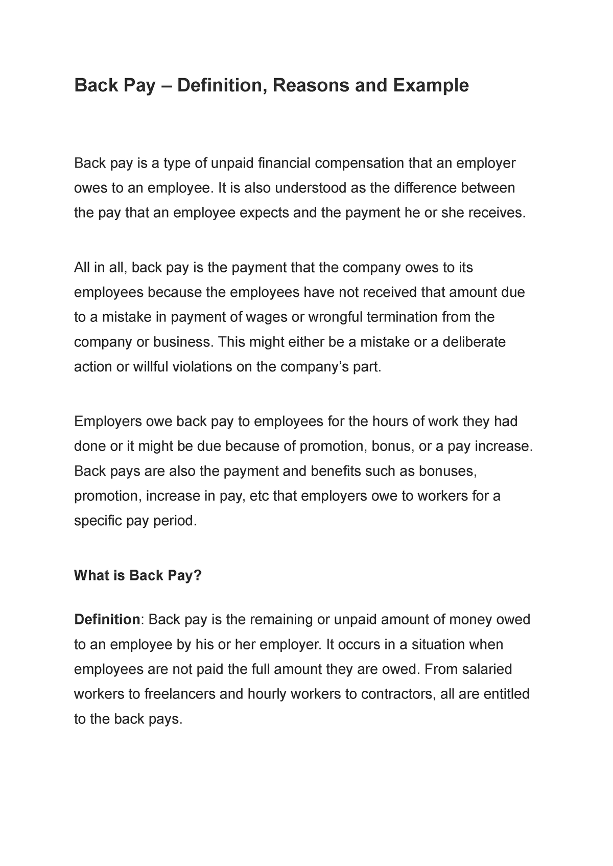 Back Pay Definition Reasons And Example Back Pay Definition 