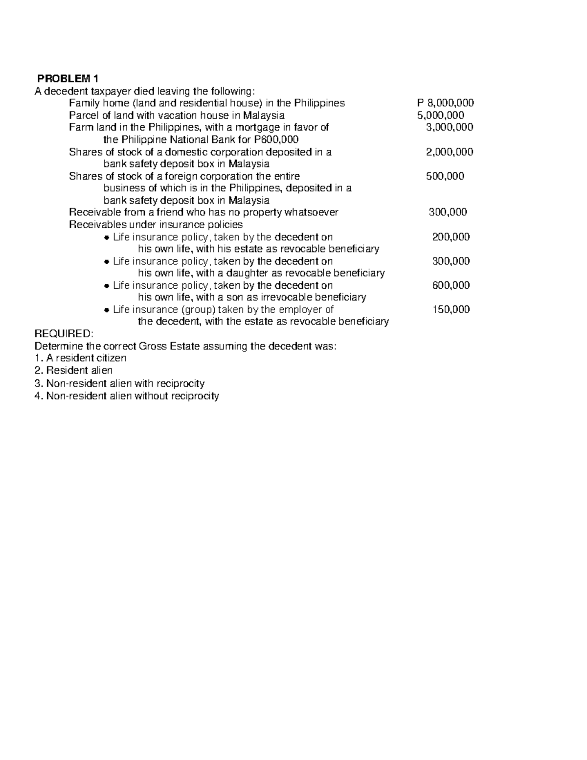 Problems gross estate Transfer and Business Taxes Studocu