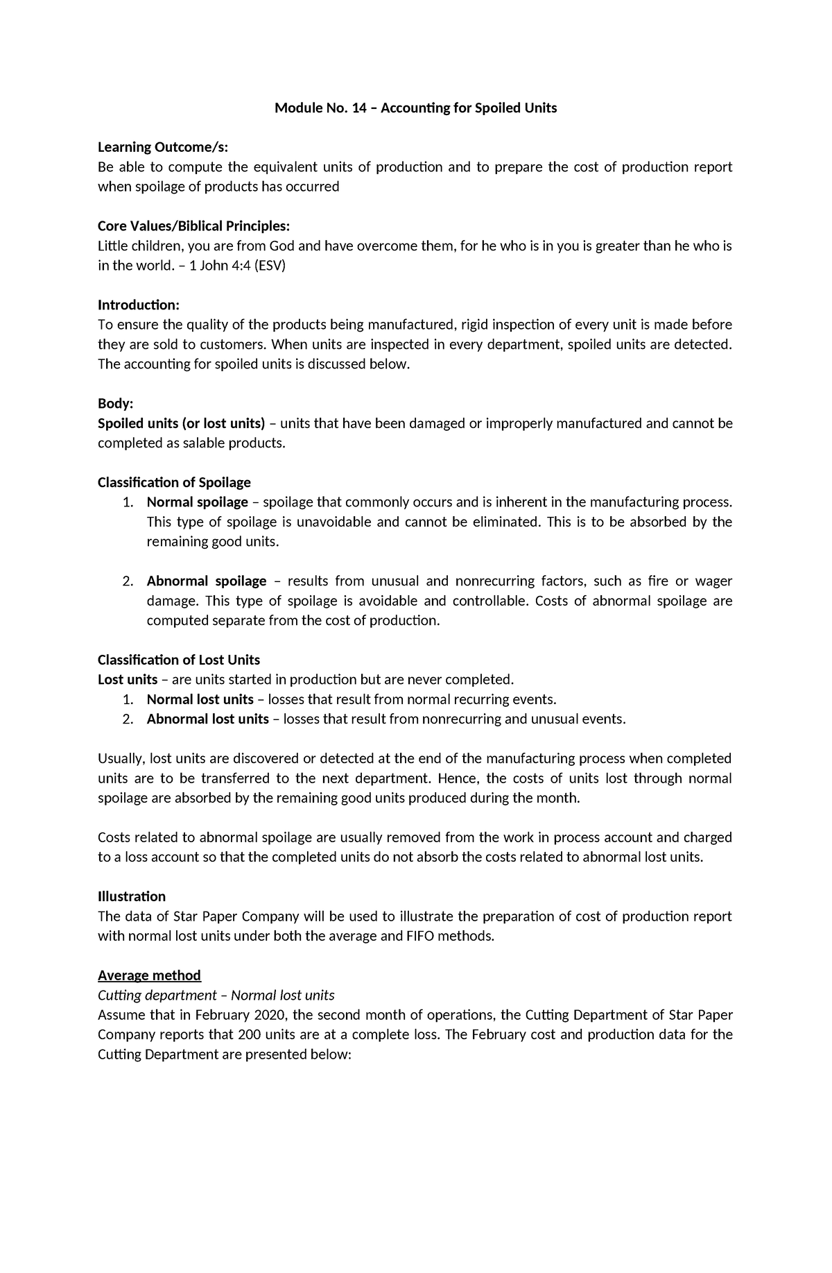 Module No 14 - Accounting for Spoiled Units - Module No. 14 ...