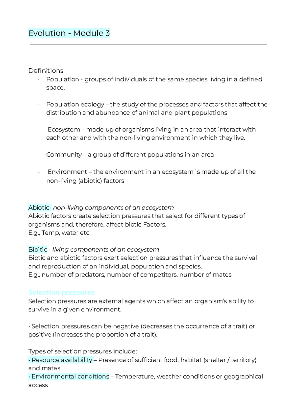 Evolution - Module 3 - bio - Evolution - Module 3 Definitions ...