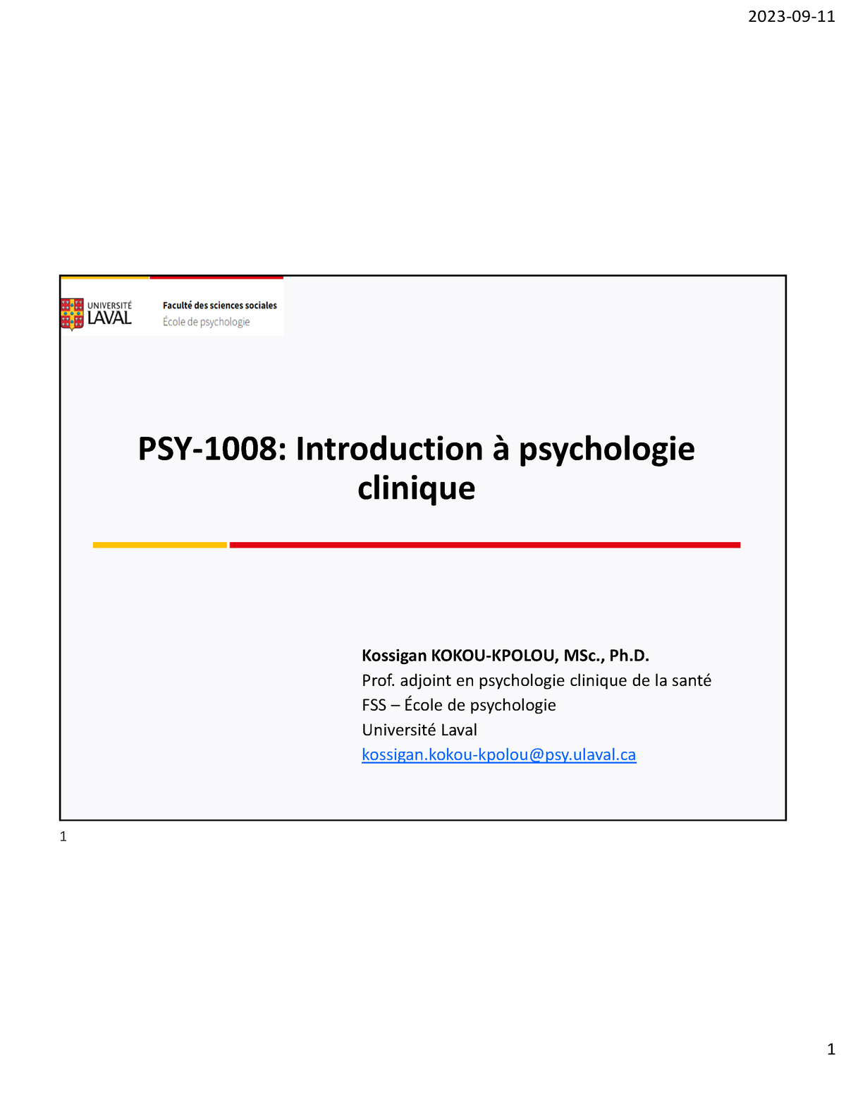 Cours 1 Histoire De La Psychologie Clinique Psy‐1008 Introduction 9205