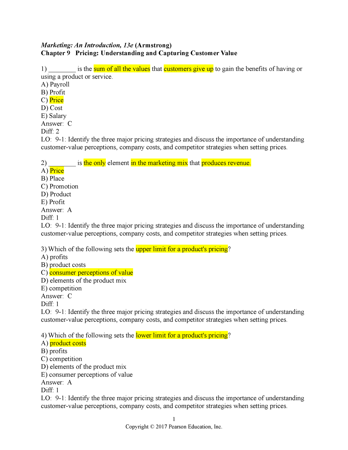 Chapter 9 - Practice - Marketing: An Introduction, 13e (Armstrong ...