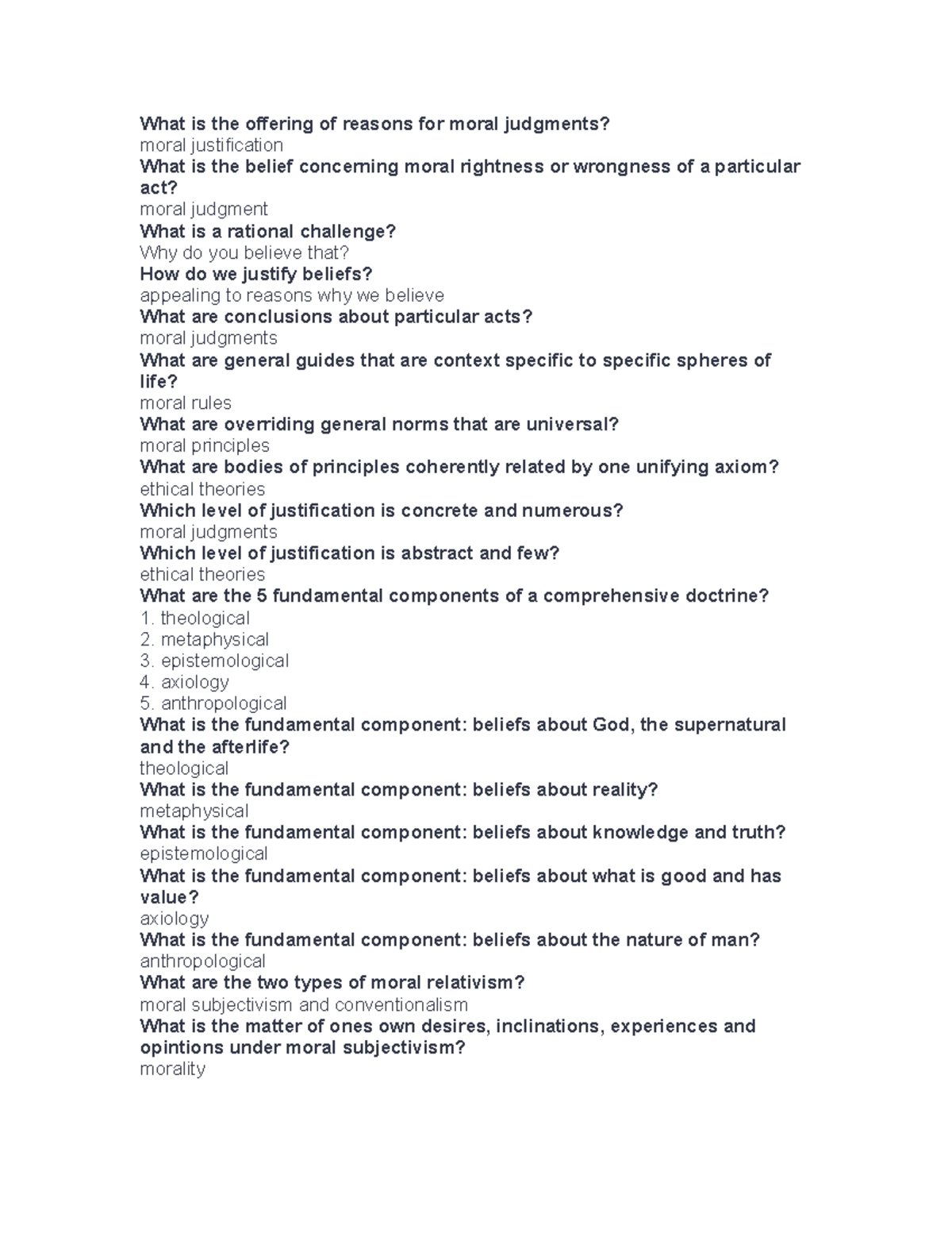 What is the offering of reasons for moral judgments Studocu
