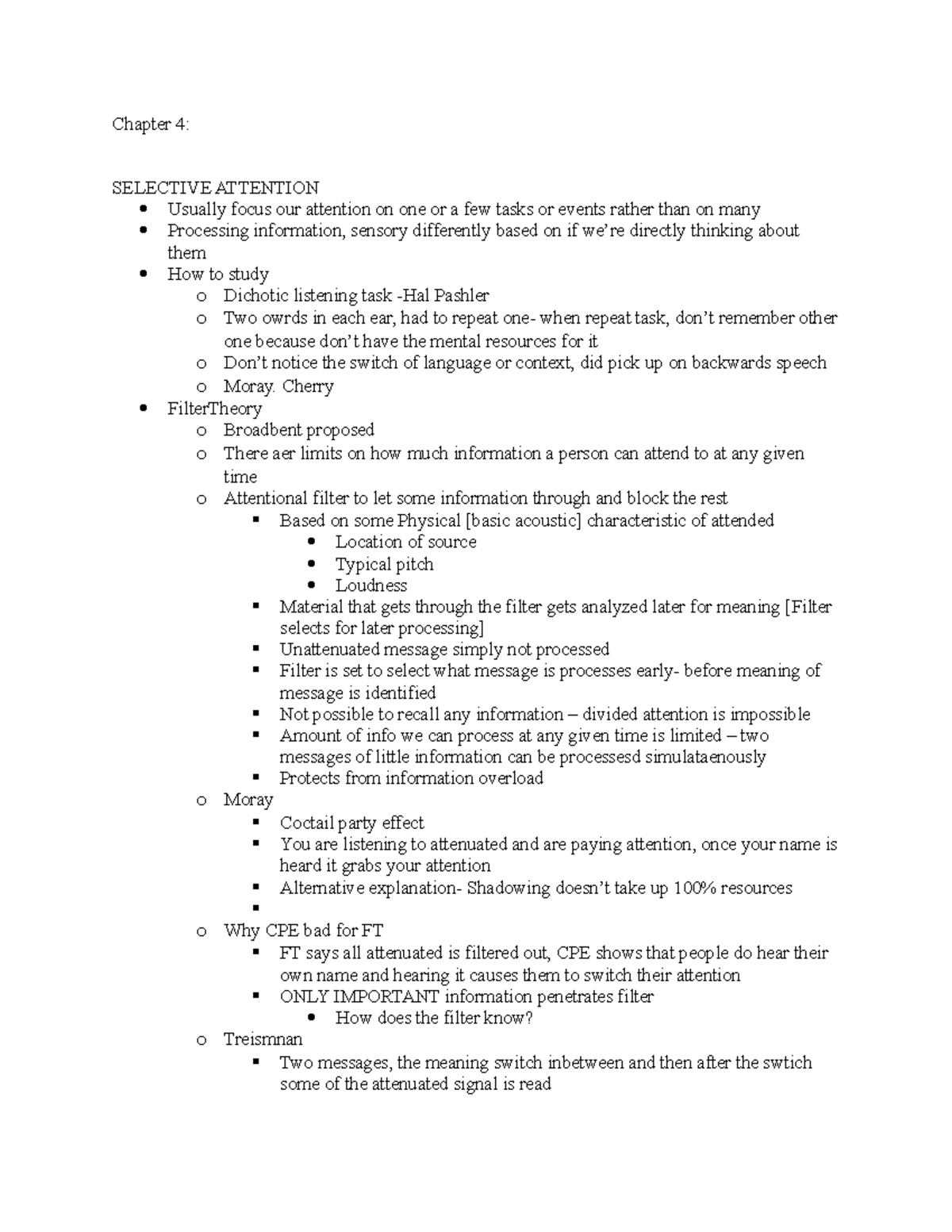 Psych 207 - Chapter 4 notes - Chapter 4: SELECTIVE ATTENTION Usually ...
