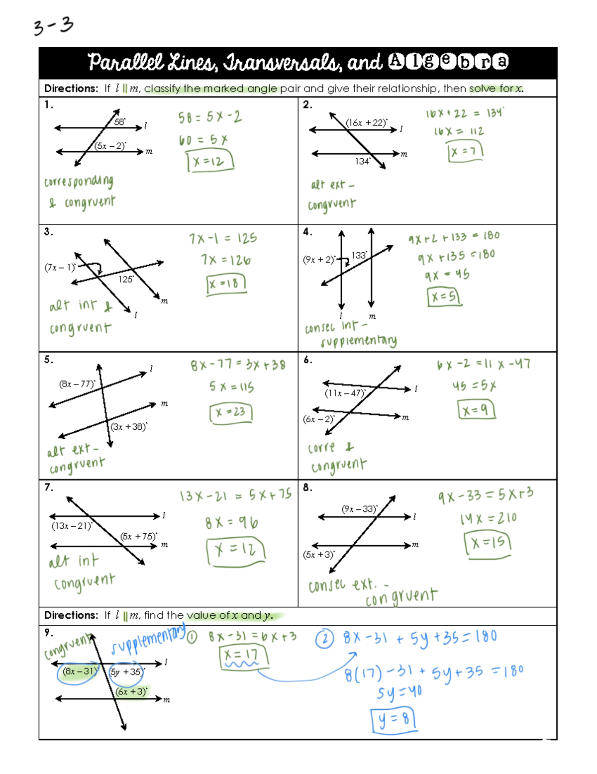 IP 3.3 KEY - assignment - Parallel Lines, Transversals, and Algebra ...