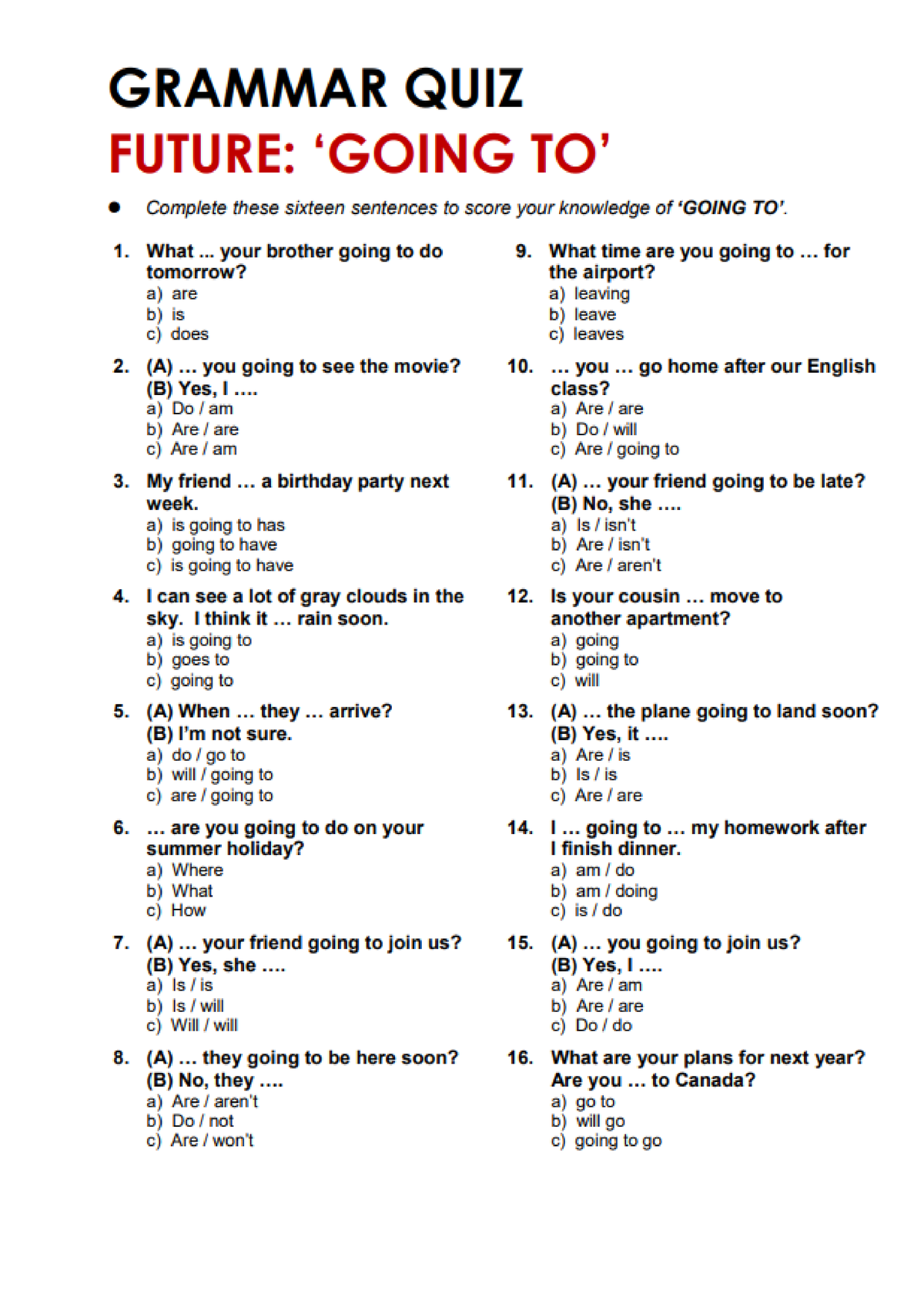 Future quiz - examen ingles - Bachelor of Secondary Education Major in ...