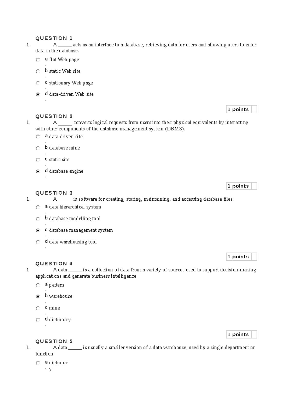 Mcq o quiz2 - Notes - Q U E S T I O N 1 1. A _____ acts as an interface ...