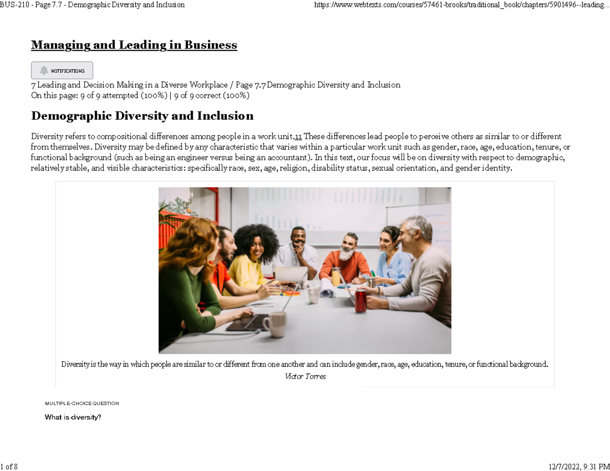 BUS-210 - Page 7.7 - Demographic Diversity and Inclusion - Managing and ...