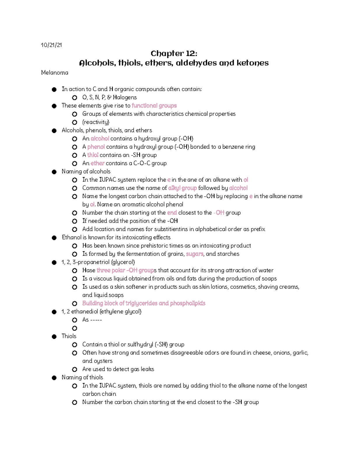 Chapter 12: Alcohols, Thiols, Ethers, Aldehydes And Ketones - 10/21 ...